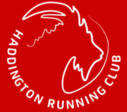 Red circular logo with white outline of a goat. Text reads 'HADDINGTON RUNNING CLUB' around the circle.