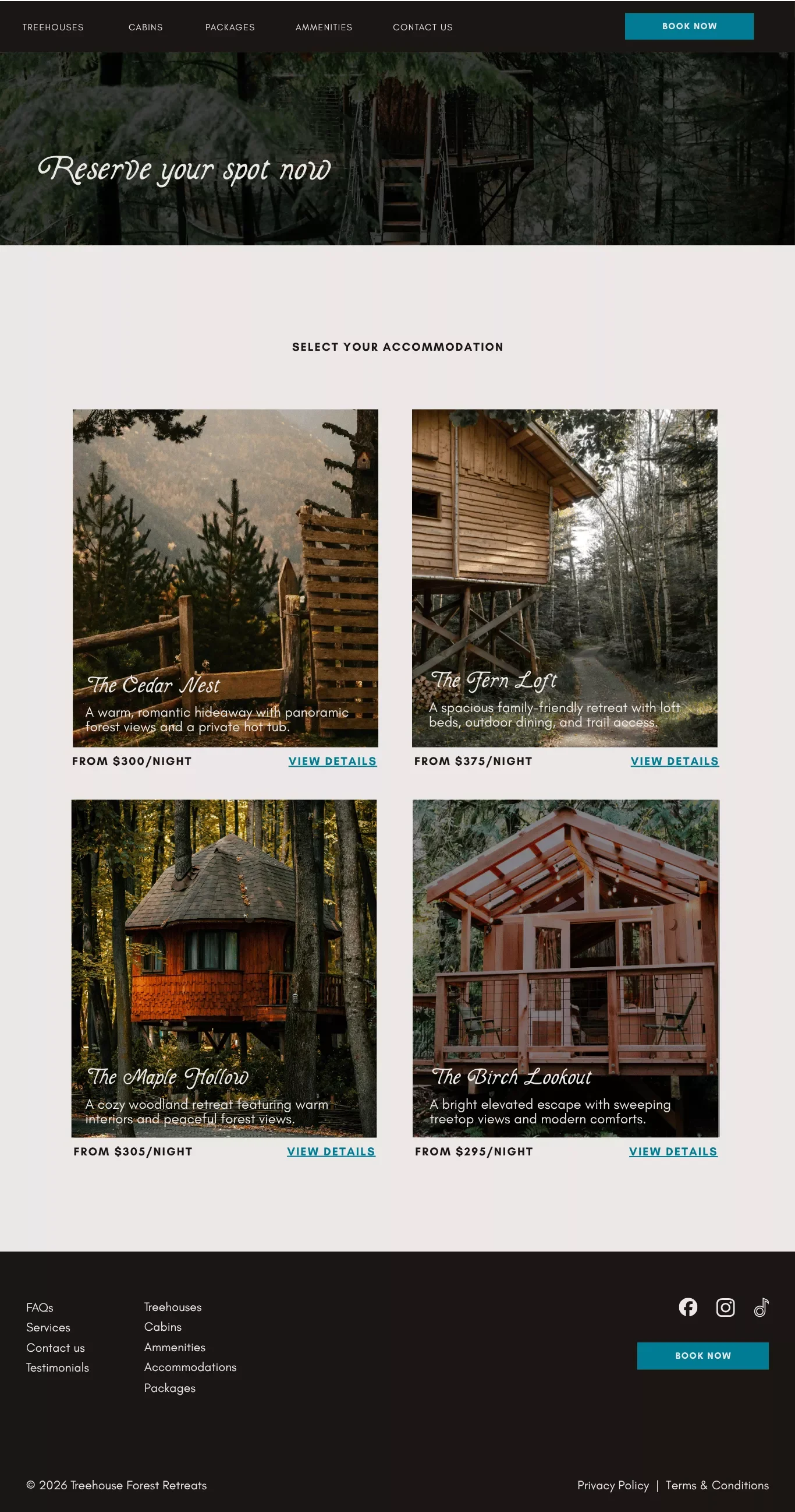 Woodland Canopy Retreats Booking page