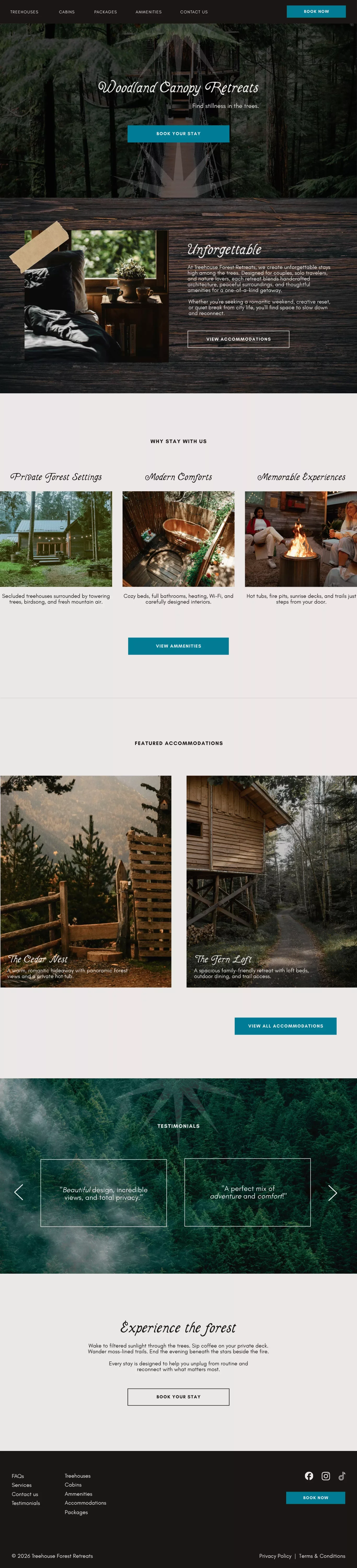 Woodland Canopy Retreats homepage
