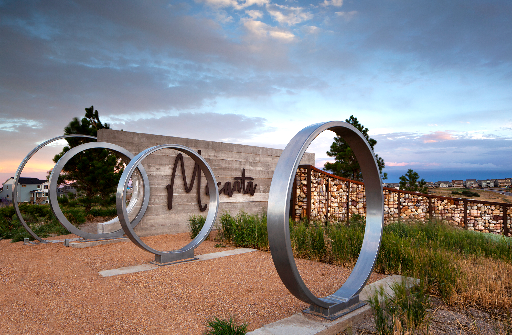 Entry monumentation at Macanta, a master planned community in Castle Rock