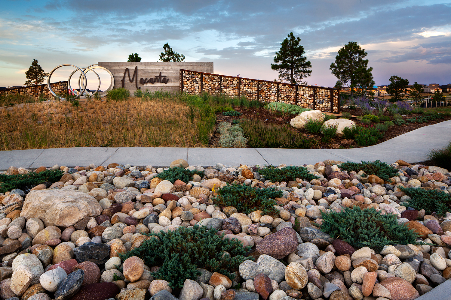 Entry monumentation at Macanta, a master planned community in Castle Rock
