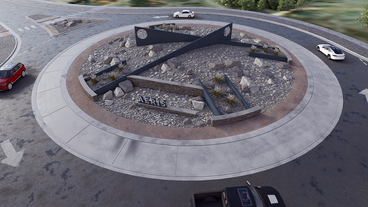 Photorealistic 3D rendering of Aeris entry monument