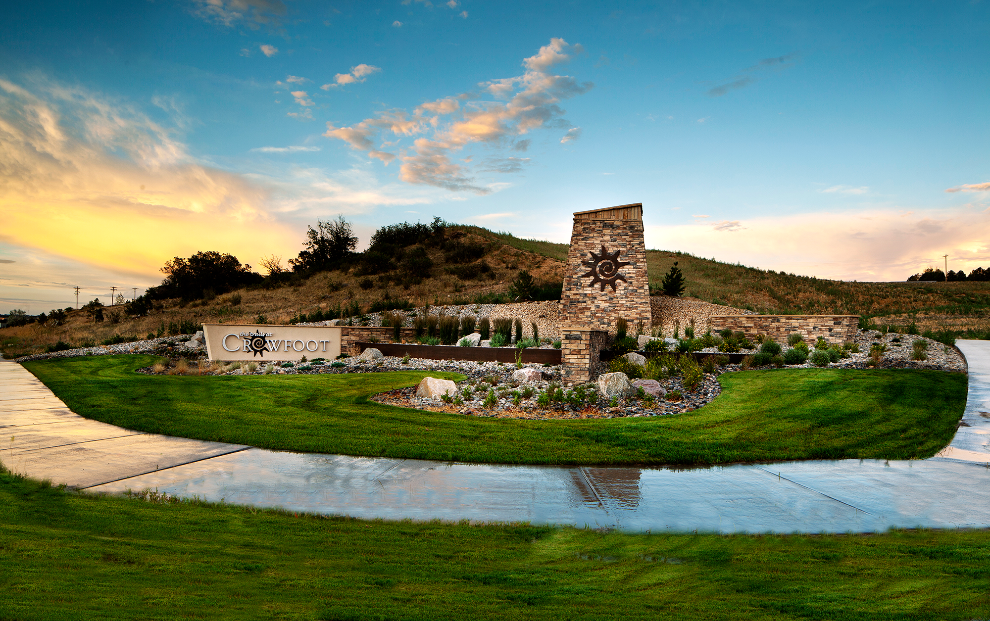 Trails at Crowfoot entry monumentation, a master planned community in Parker, Colorado