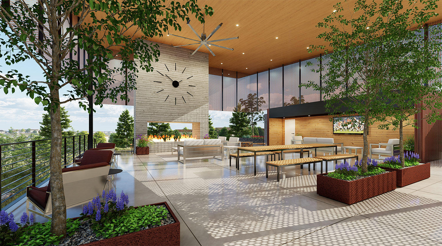 Photorealistic architectural rendering of the Spoke at Macanta, a master planned community in Castle Rock