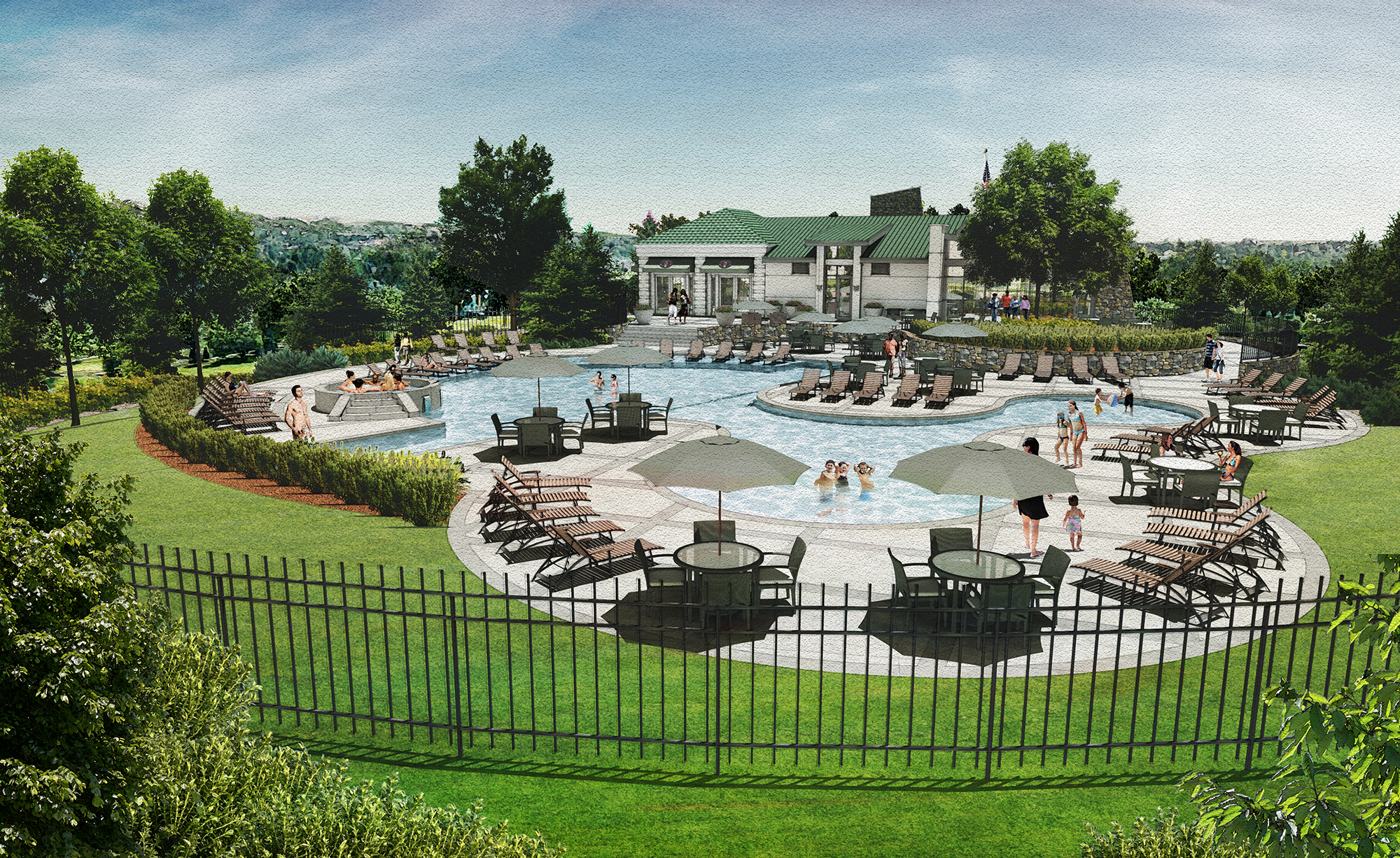 3D architectural rendering of the community center at Green Gables in Lakewood, Colorado