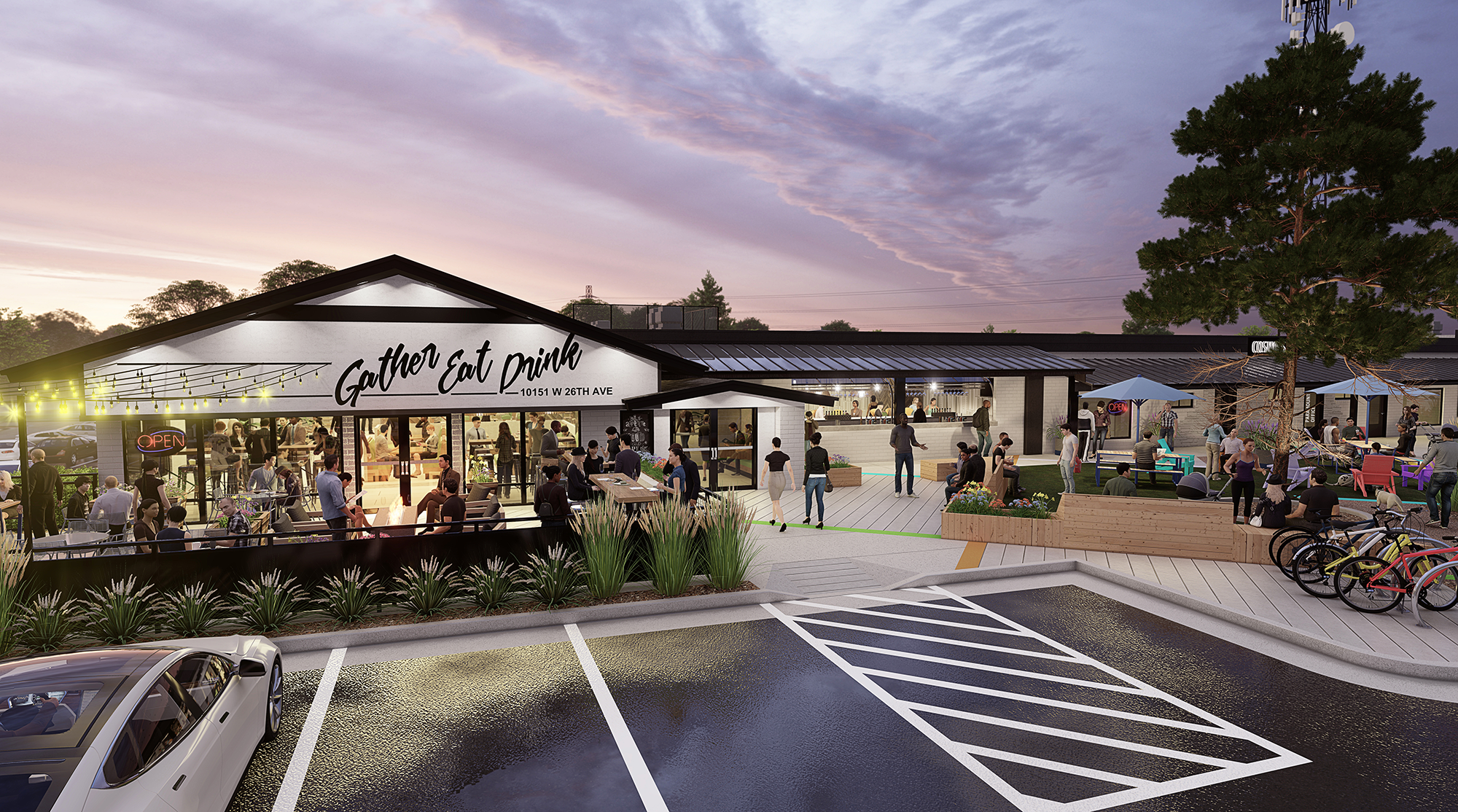 Photorealistic 3D architectural visualization of Gold's Marketplace