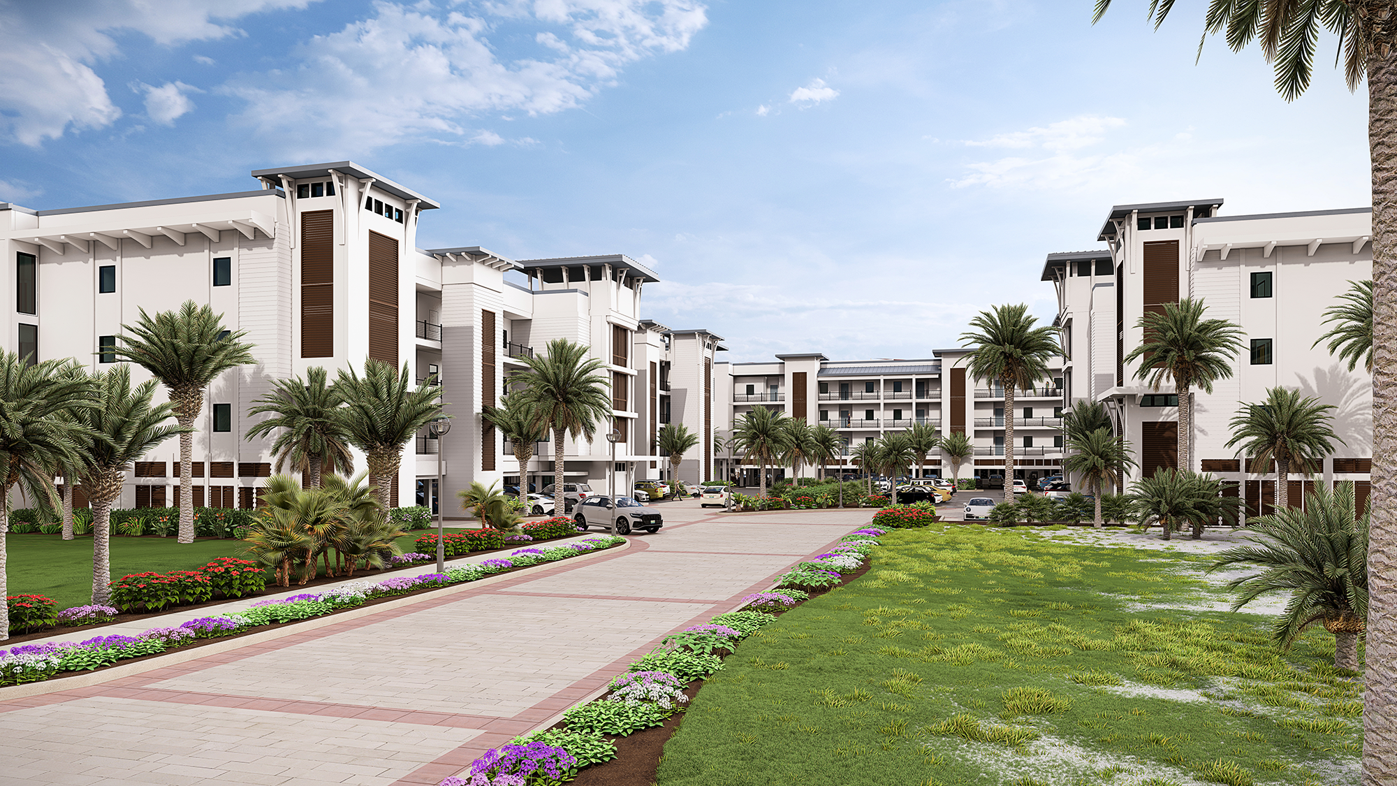 Photorealistic 3D architectural rendering of the entry at Abaco