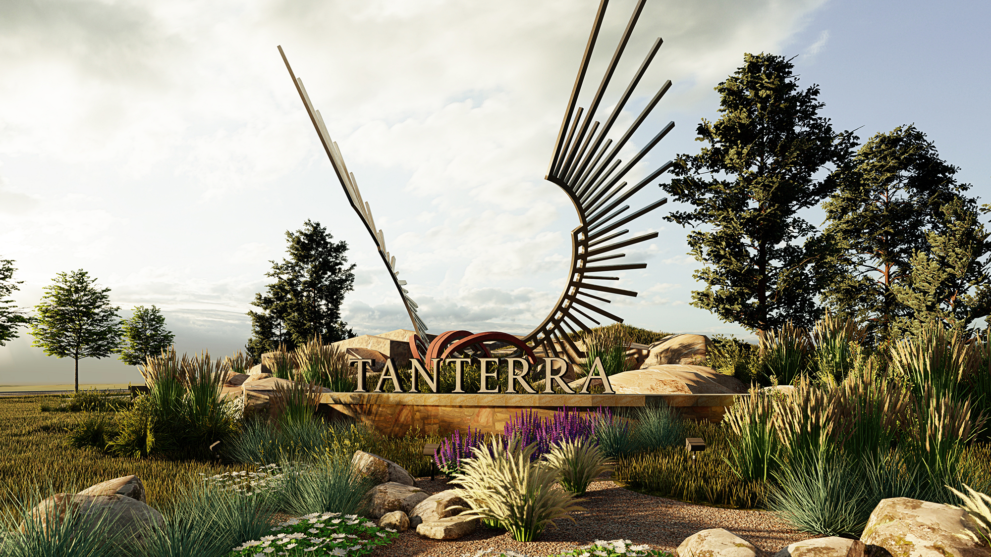 Photorealistic 3D entry monument rendering