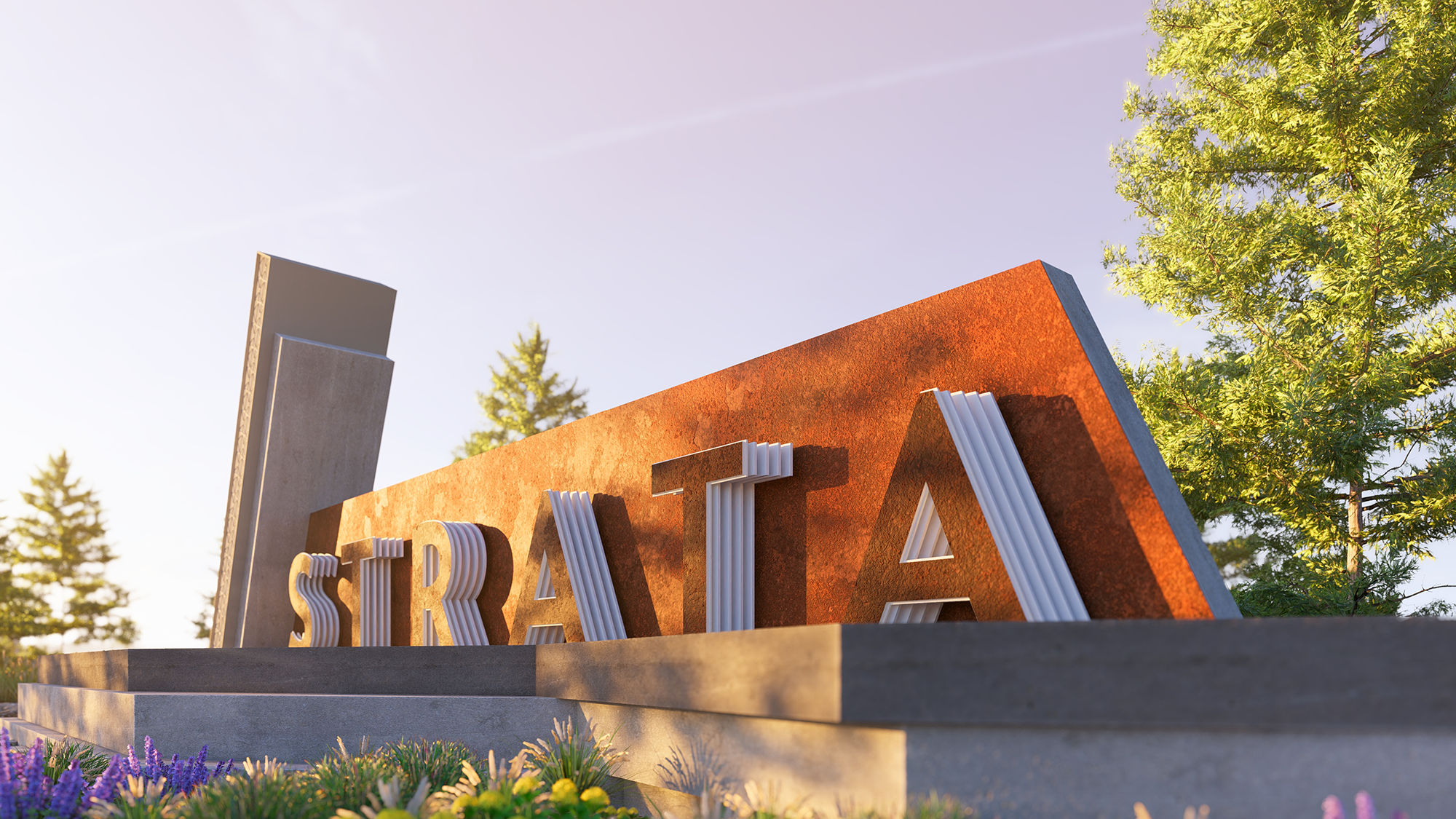 Photorealistic 3D entry monument rendering