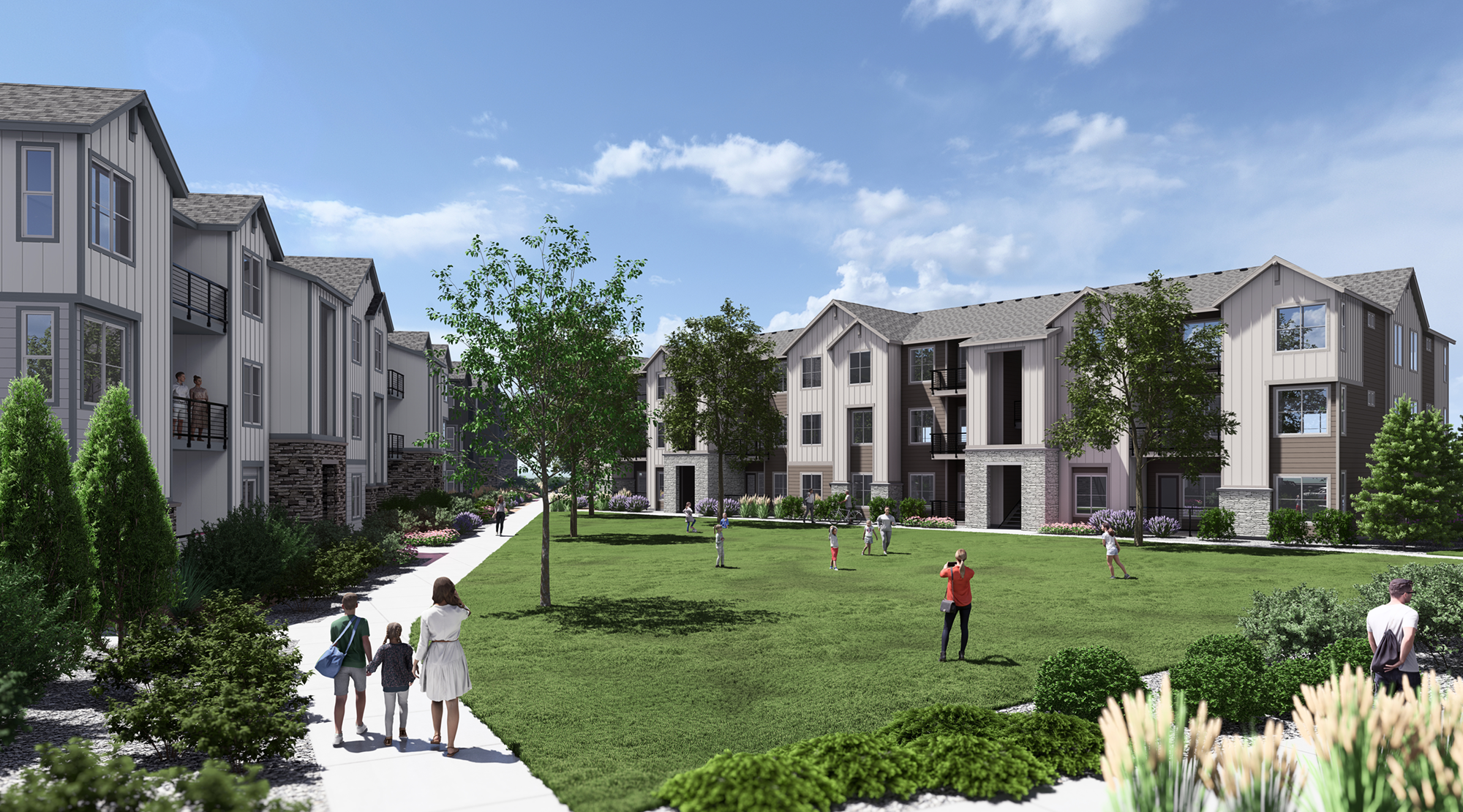 Photorealistic community perspective of Victory East Condo Park