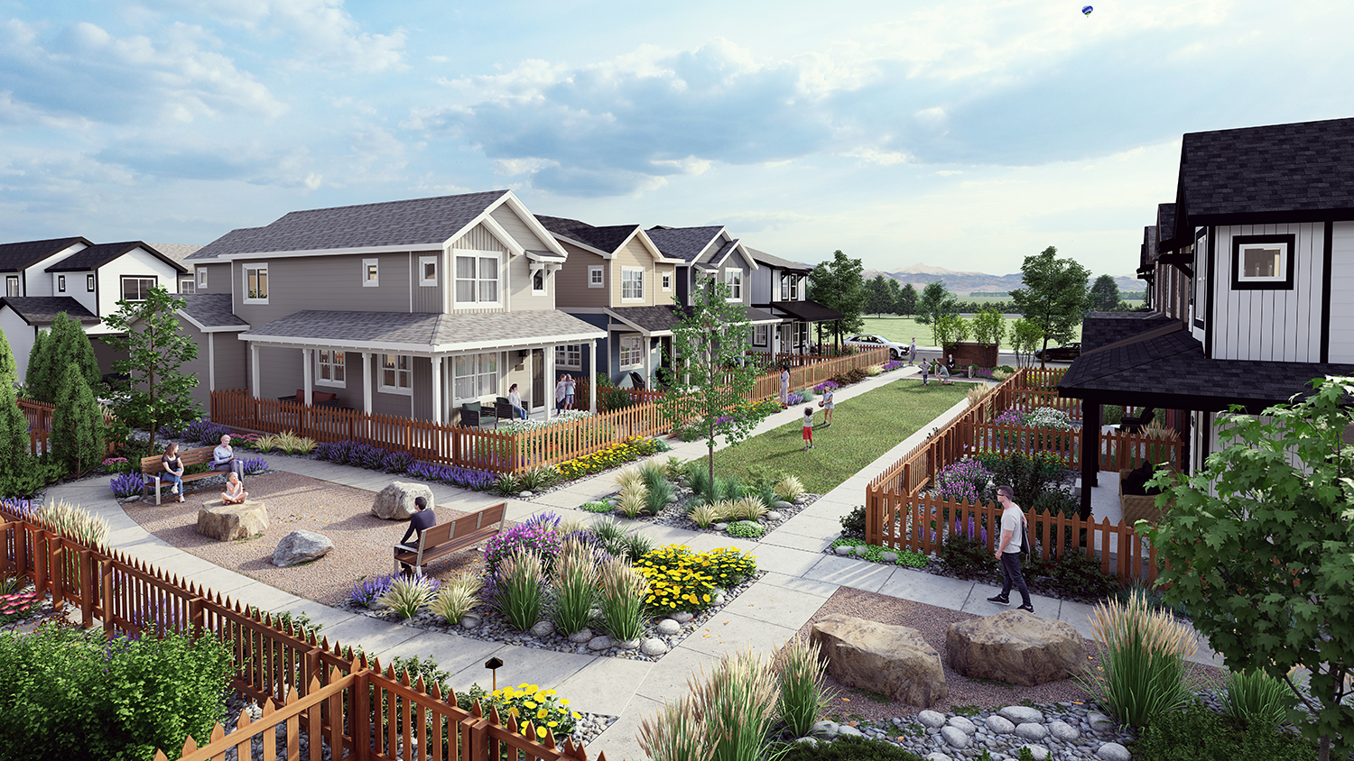 Photorealistic rendering of a residential courtyard