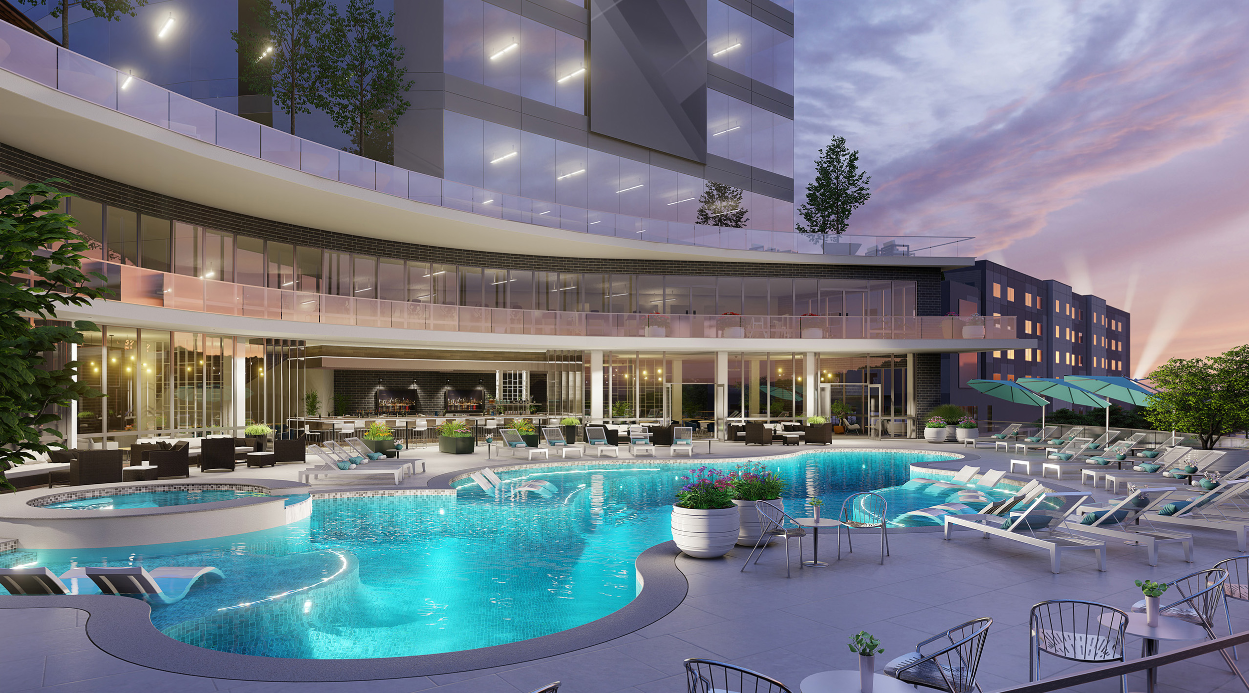 Photorealistic 3D architectural visualization of a pool at Ovation 