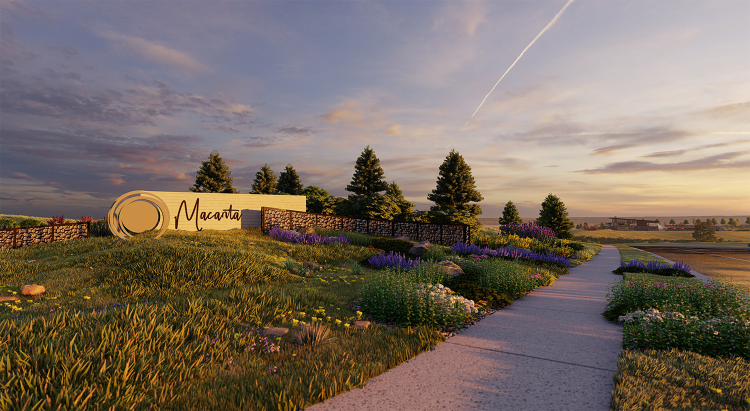 Photorealistic 3D rendering of Macanta entry monumentation