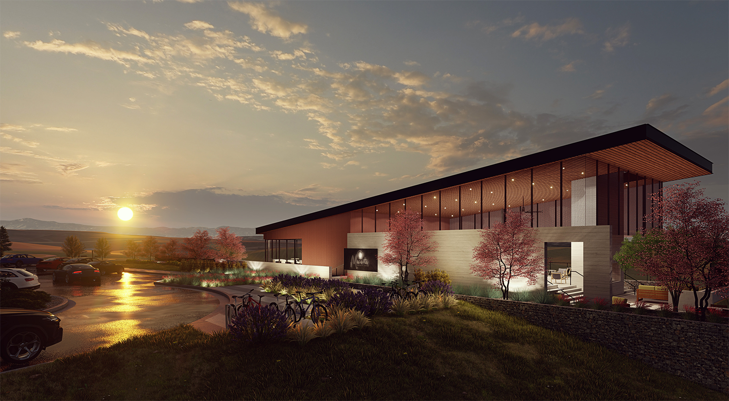 Photorealistic architectural rendering of the Spoke at Macanta, a master planned community in Castle Rock