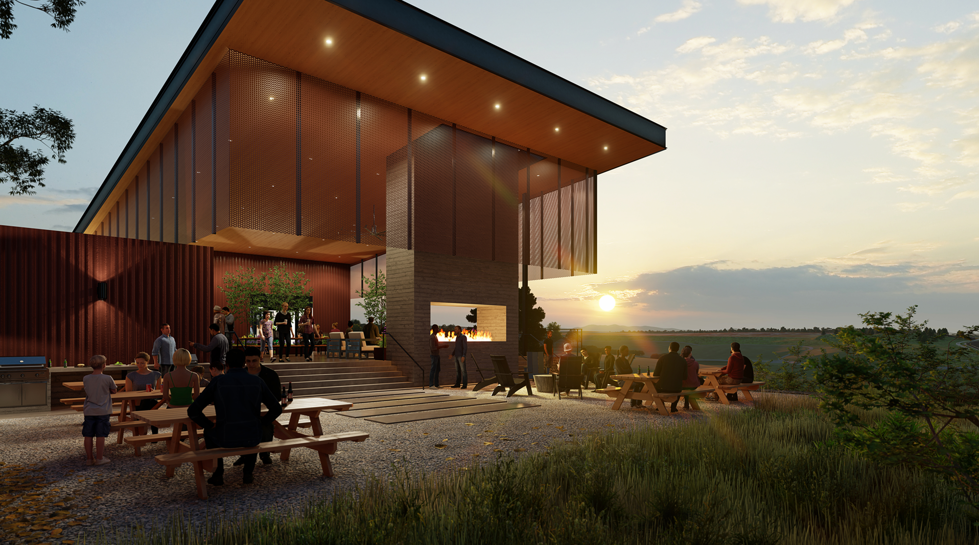Photorealistic architectural rendering of the Spoke at Macanta, a master planned community in Castle Rock