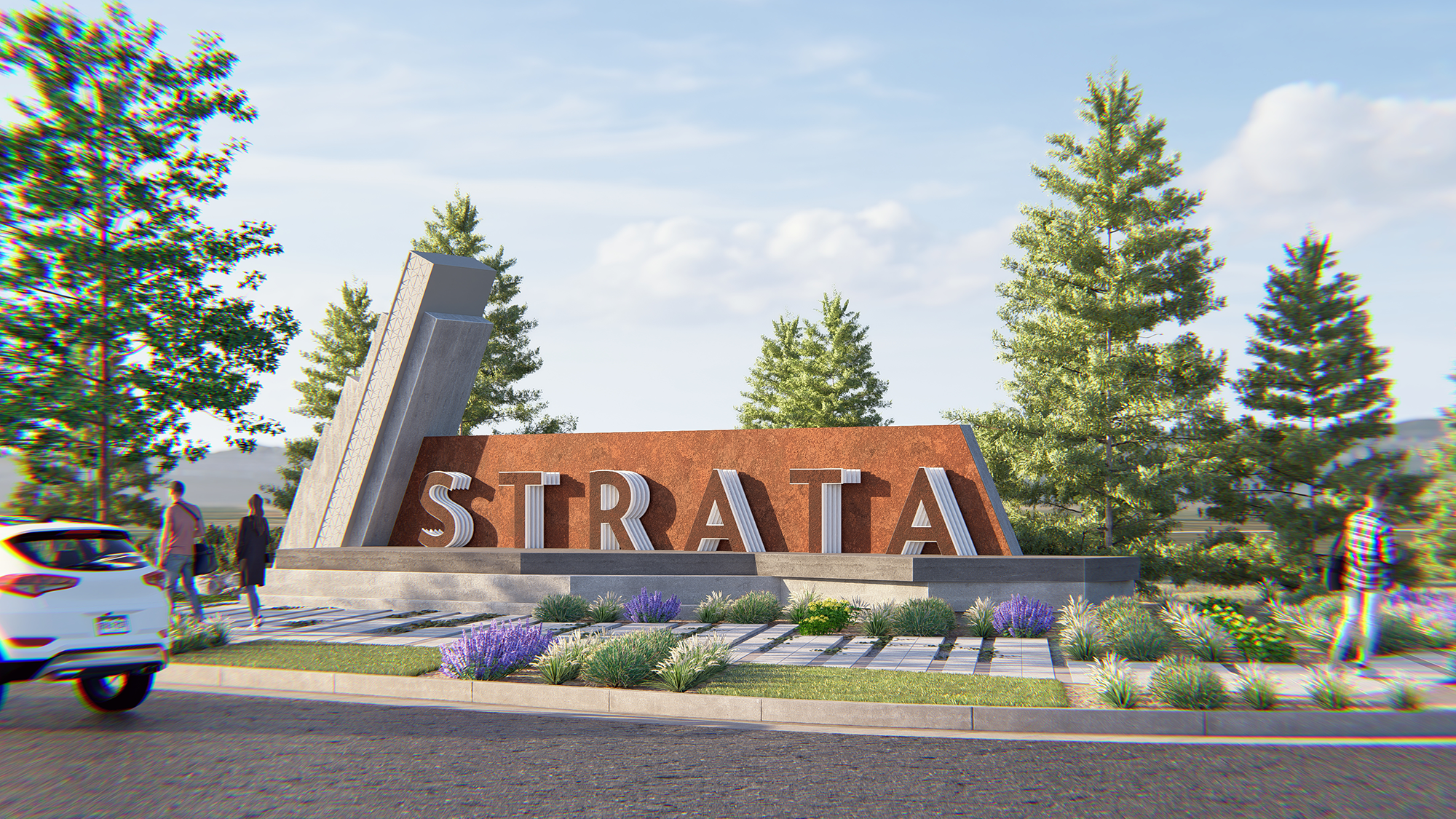 Photorealistic 3D entry monument rendering