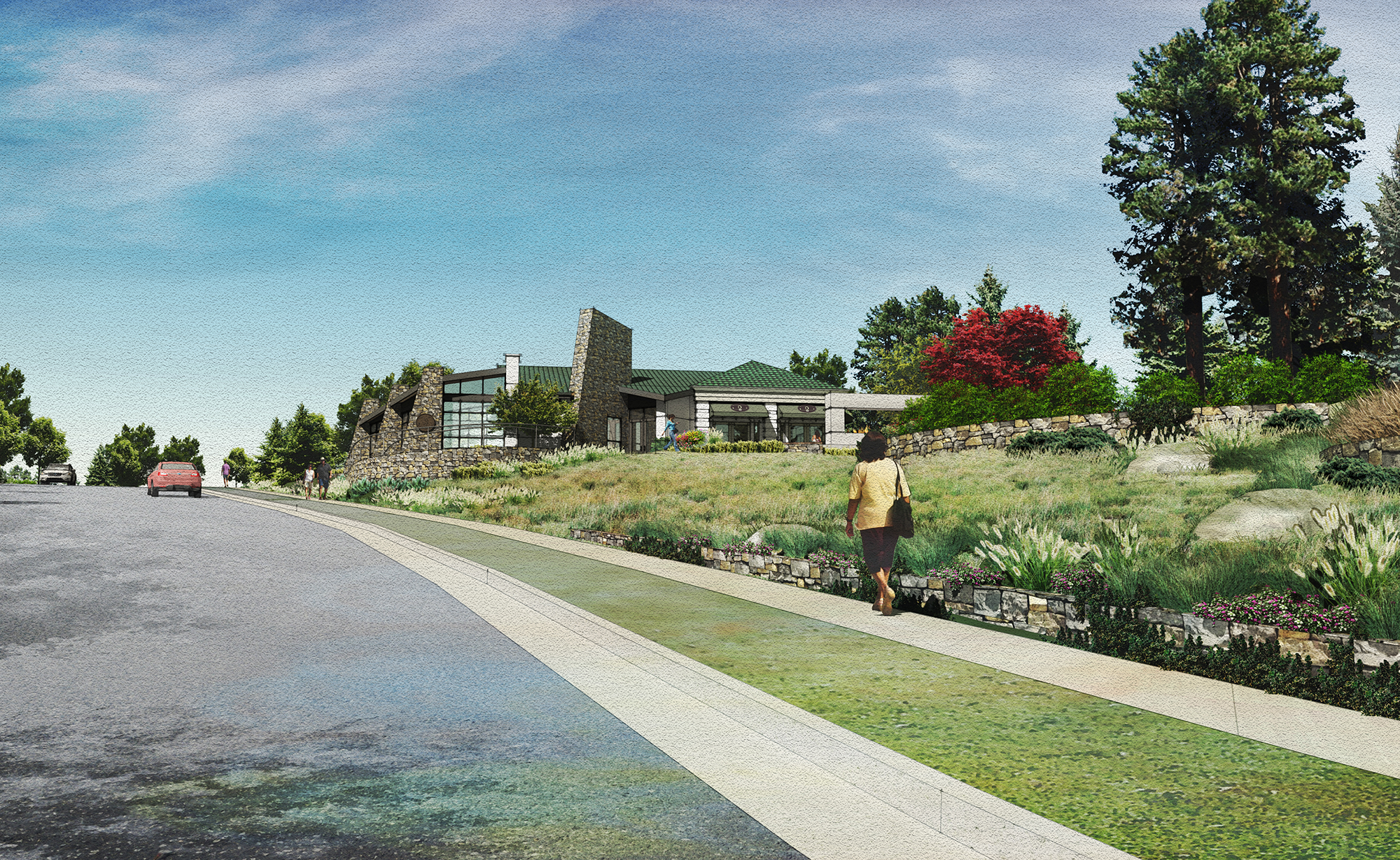 3D architectural rendering of the community center at Green Gables in Lakewood, Colorado