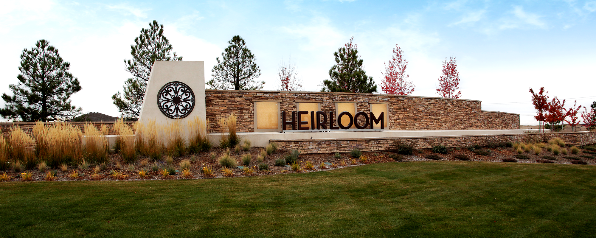 Entry monumentation at Heirloom, a residential community in Parker, Colorado