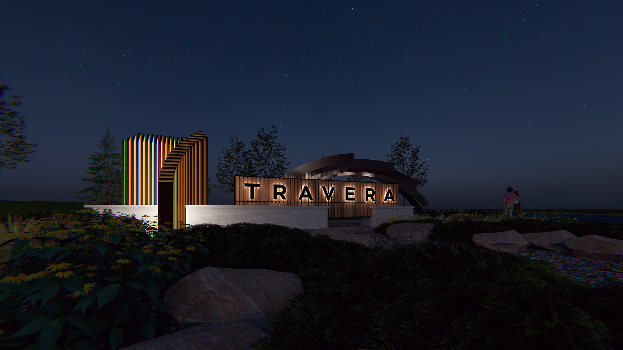 Photorealistic 3D entry monument rendering