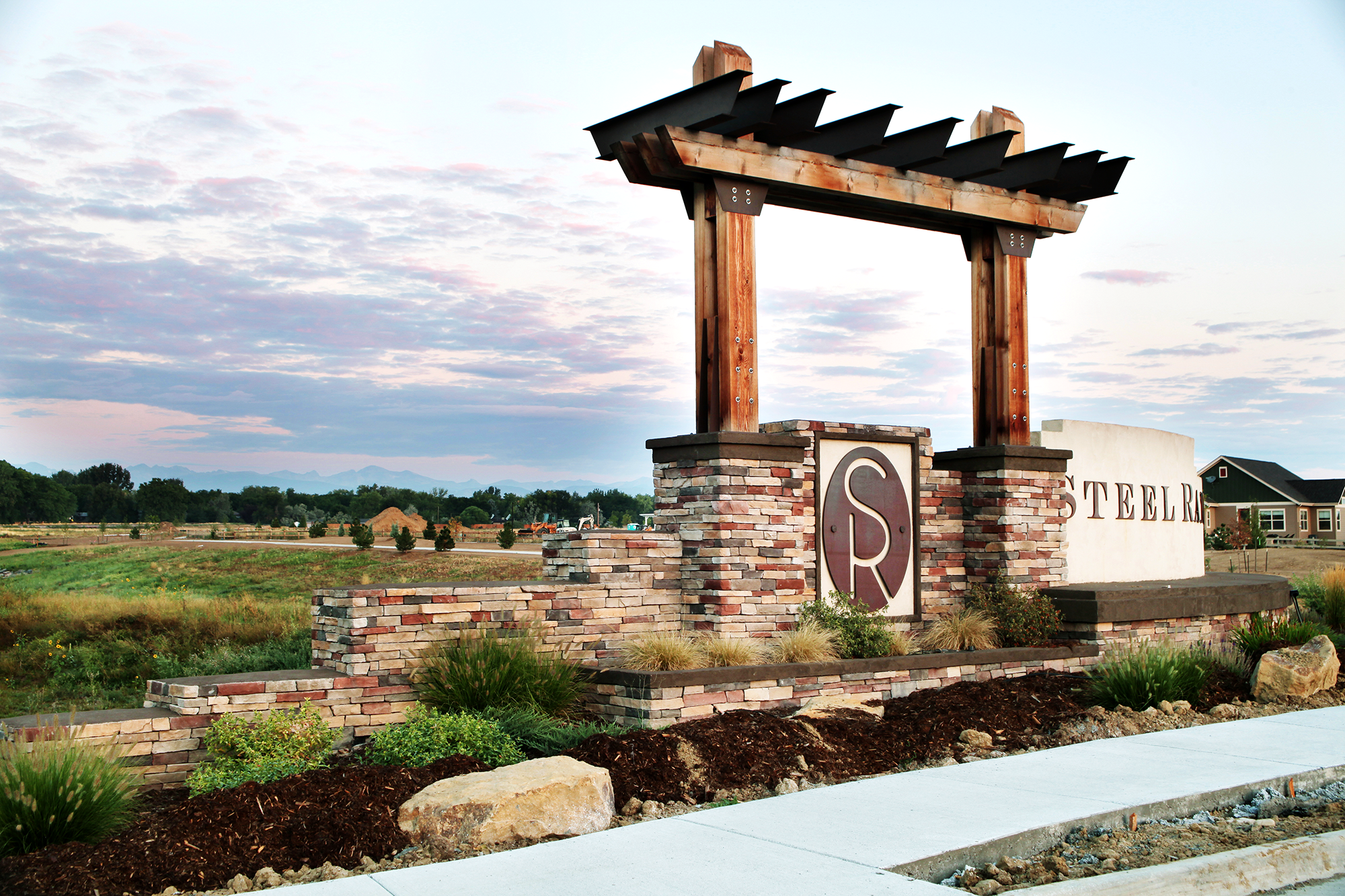 Entry monumentation at Steel Ranch, a mixed-use, residential community in Louisville, Colorado
