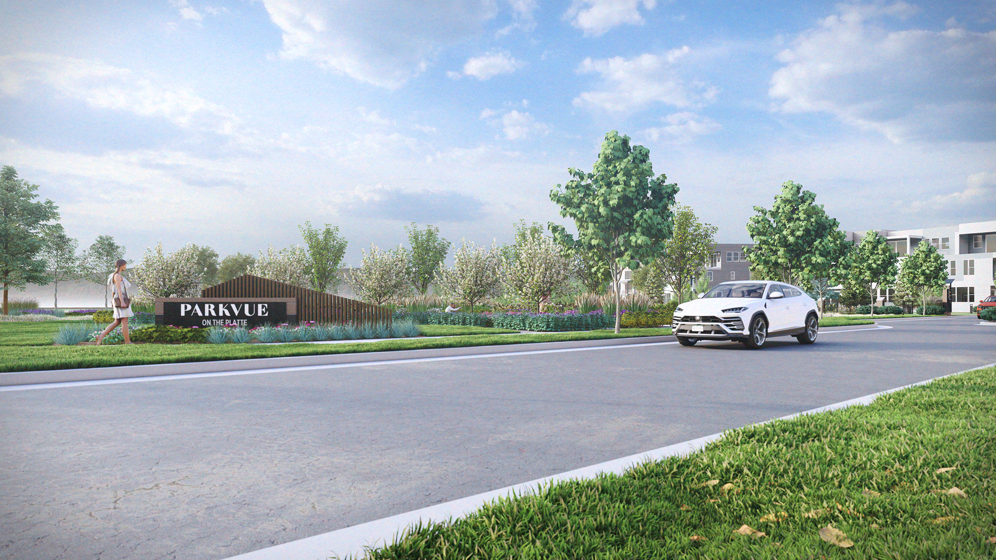 Photorealistic 3D entry monument rendering