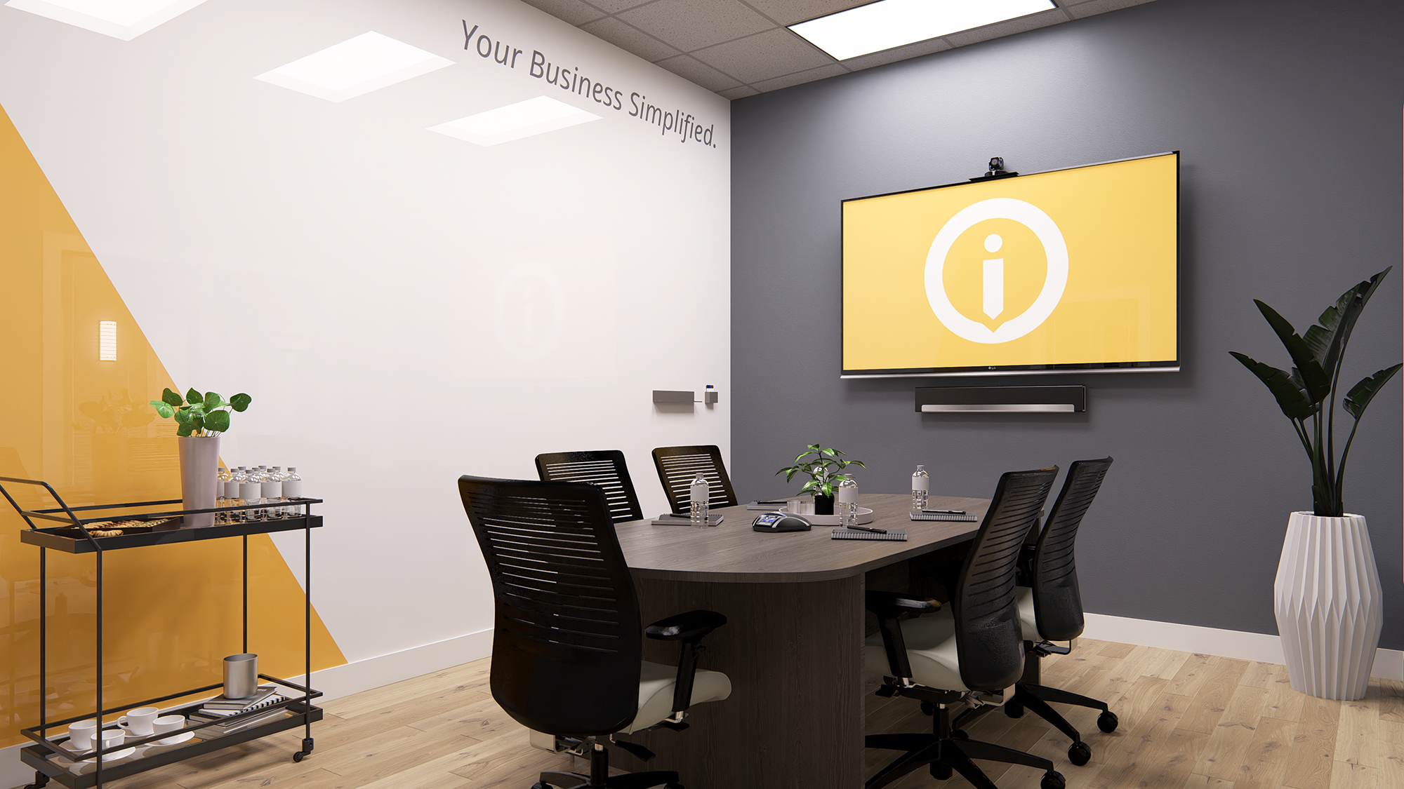 Photorealistic 3D interior rendering of Roswell conference room