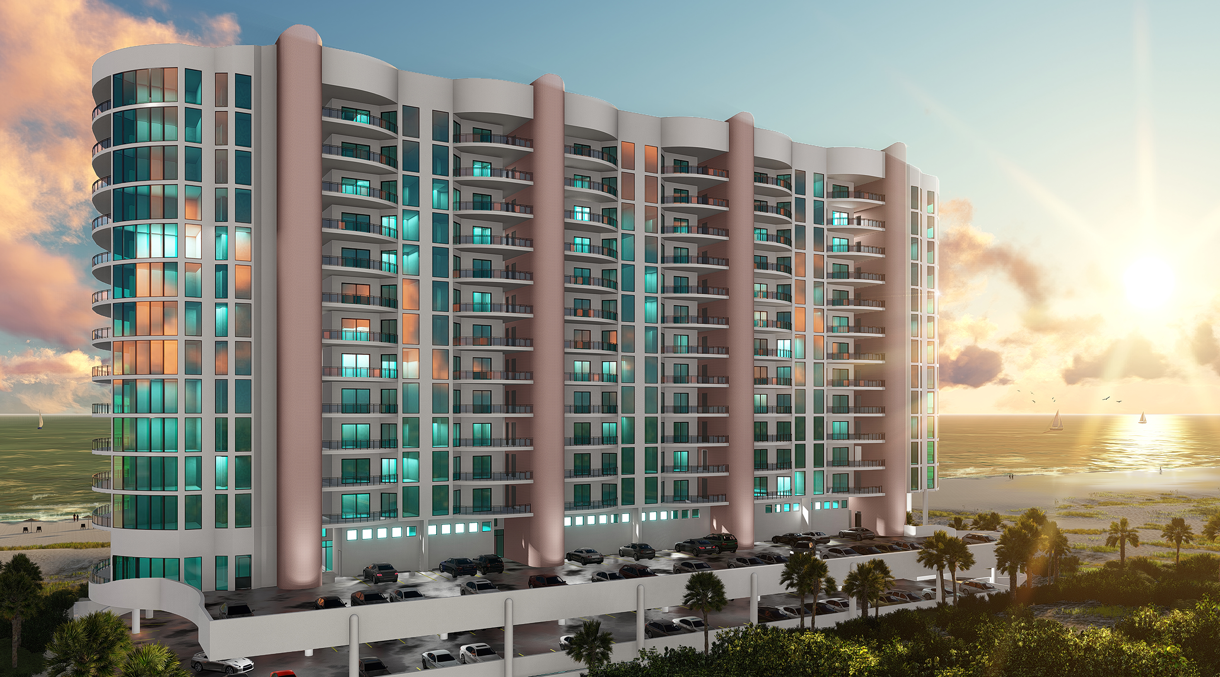 Photorealistic 3D architectural rendering of Kiva Beach