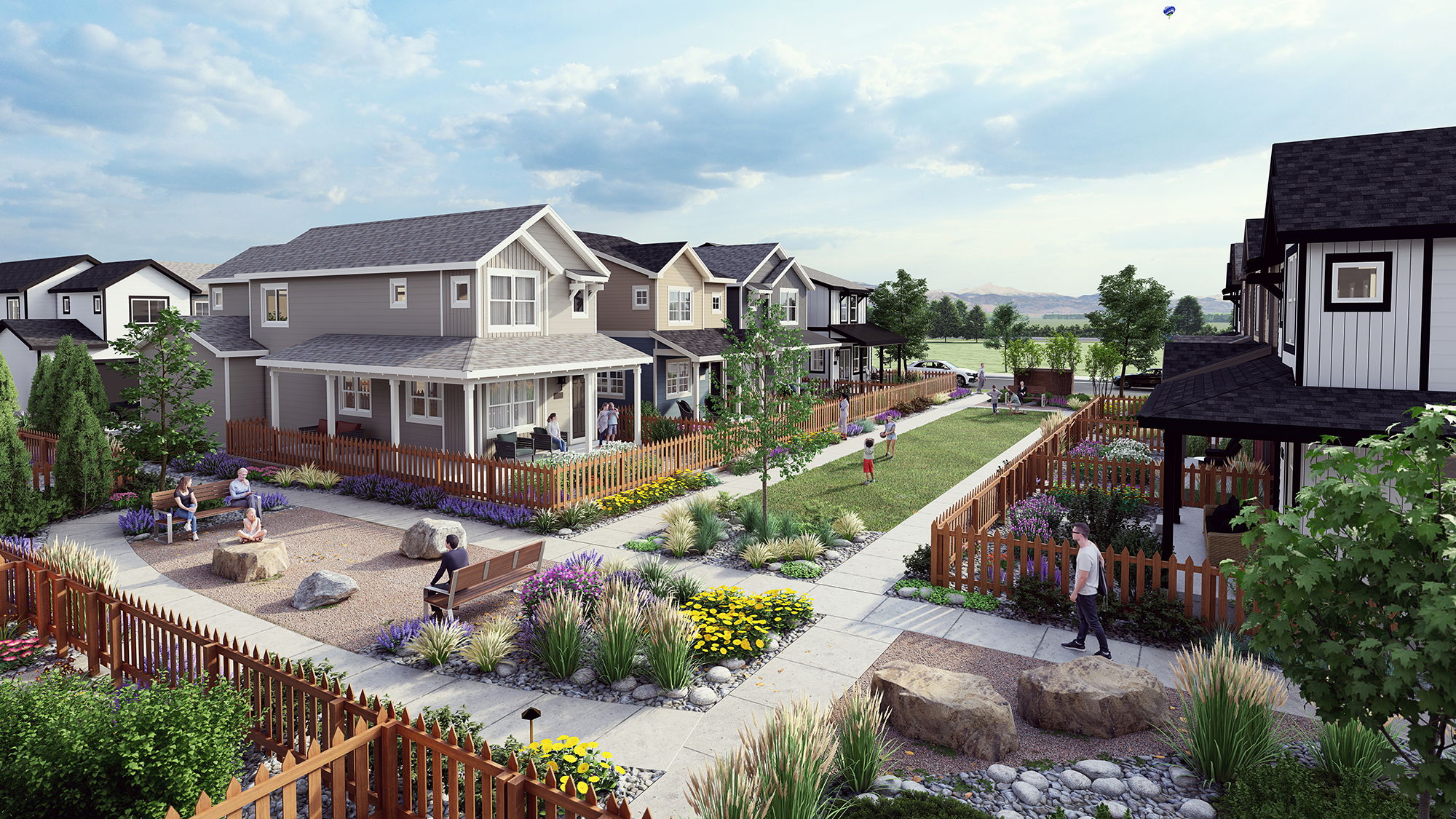 Photorealistic rendering of a residential courtyard