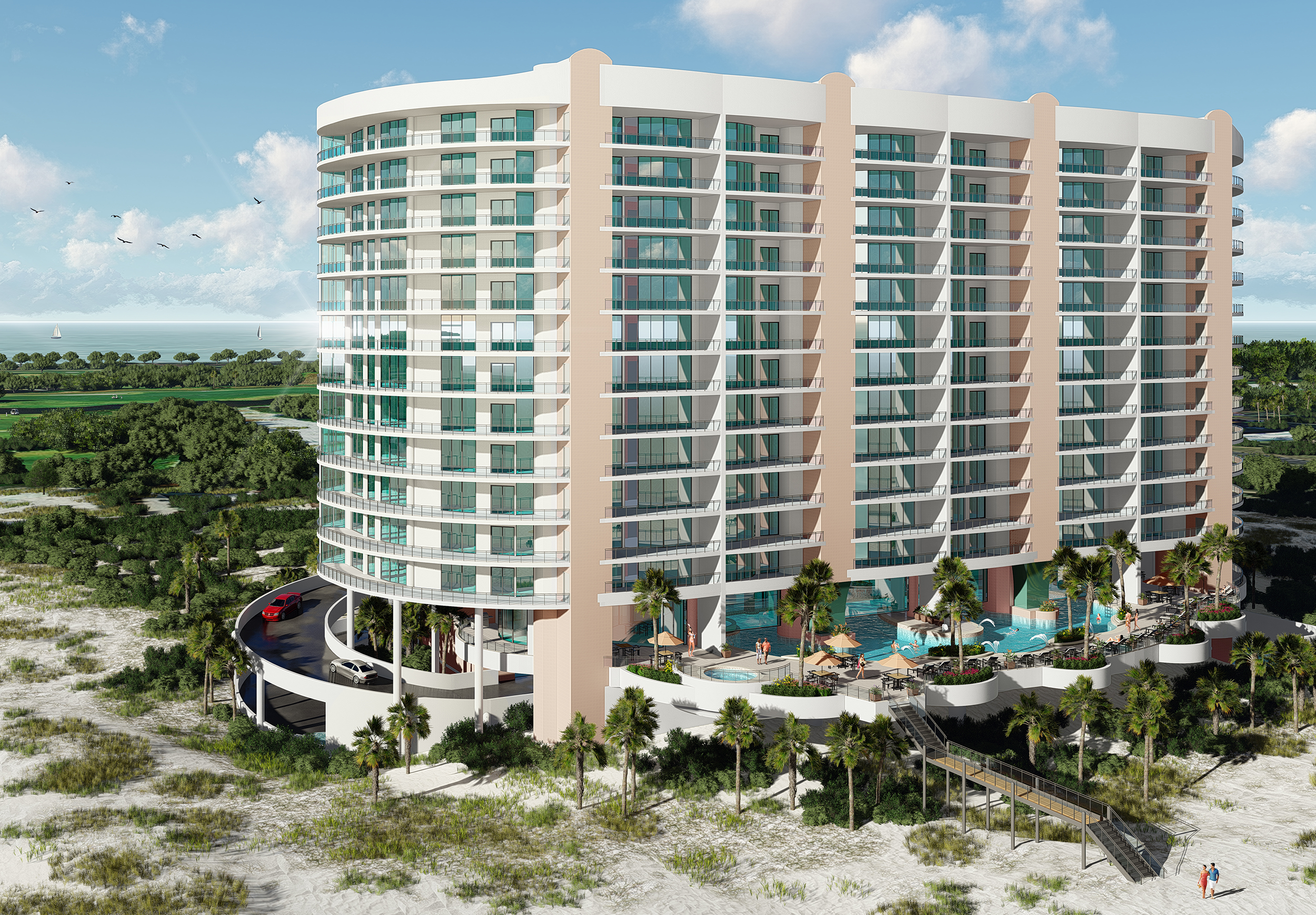Photorealistic 3D architectural rendering of Kiva Beach