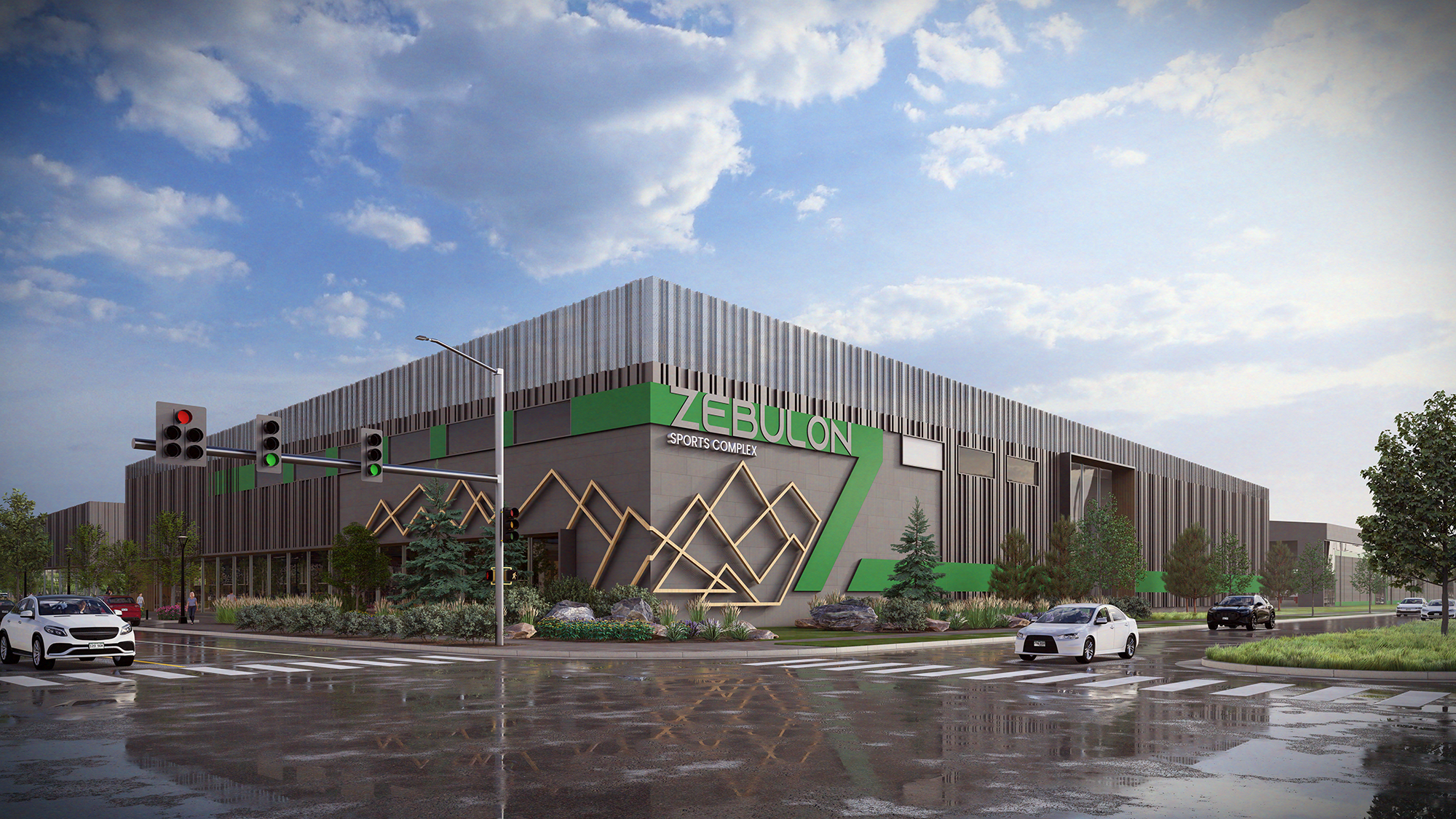 Photorealistic 3D architectural visualization of Zebulon Regional Sports Complex