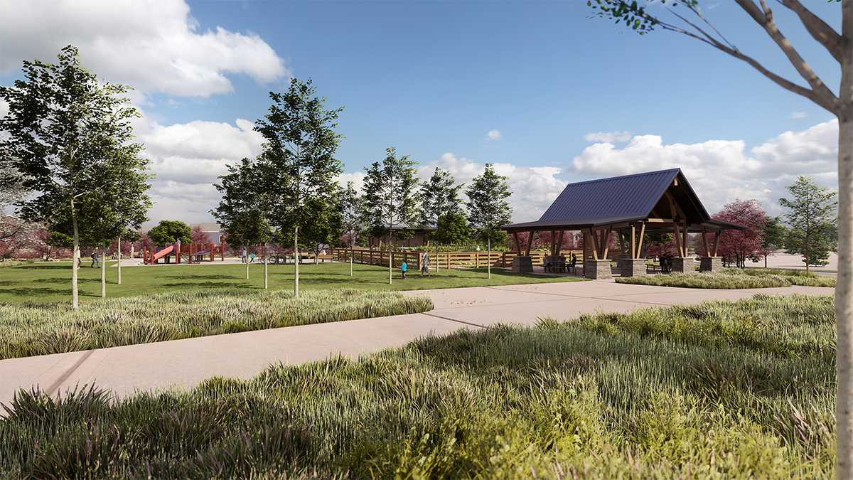 Photorealistic 3D rendering of Timnath Lakes, a master planned community in Timnath, Colorado