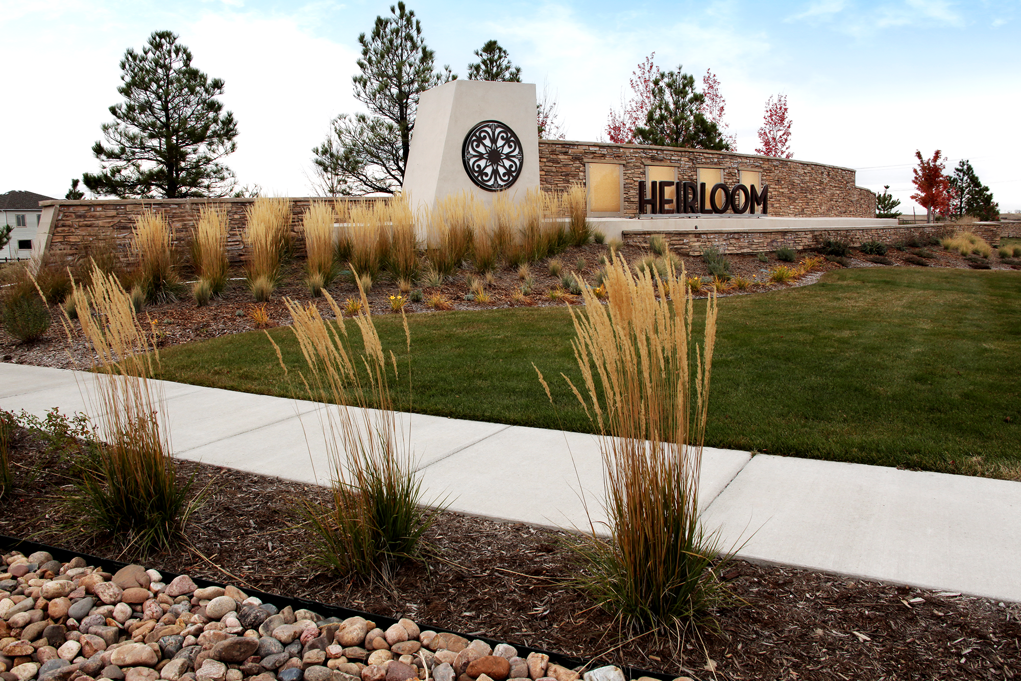 Entry monumentation at Heirloom, a residential community in Parker, Colorado