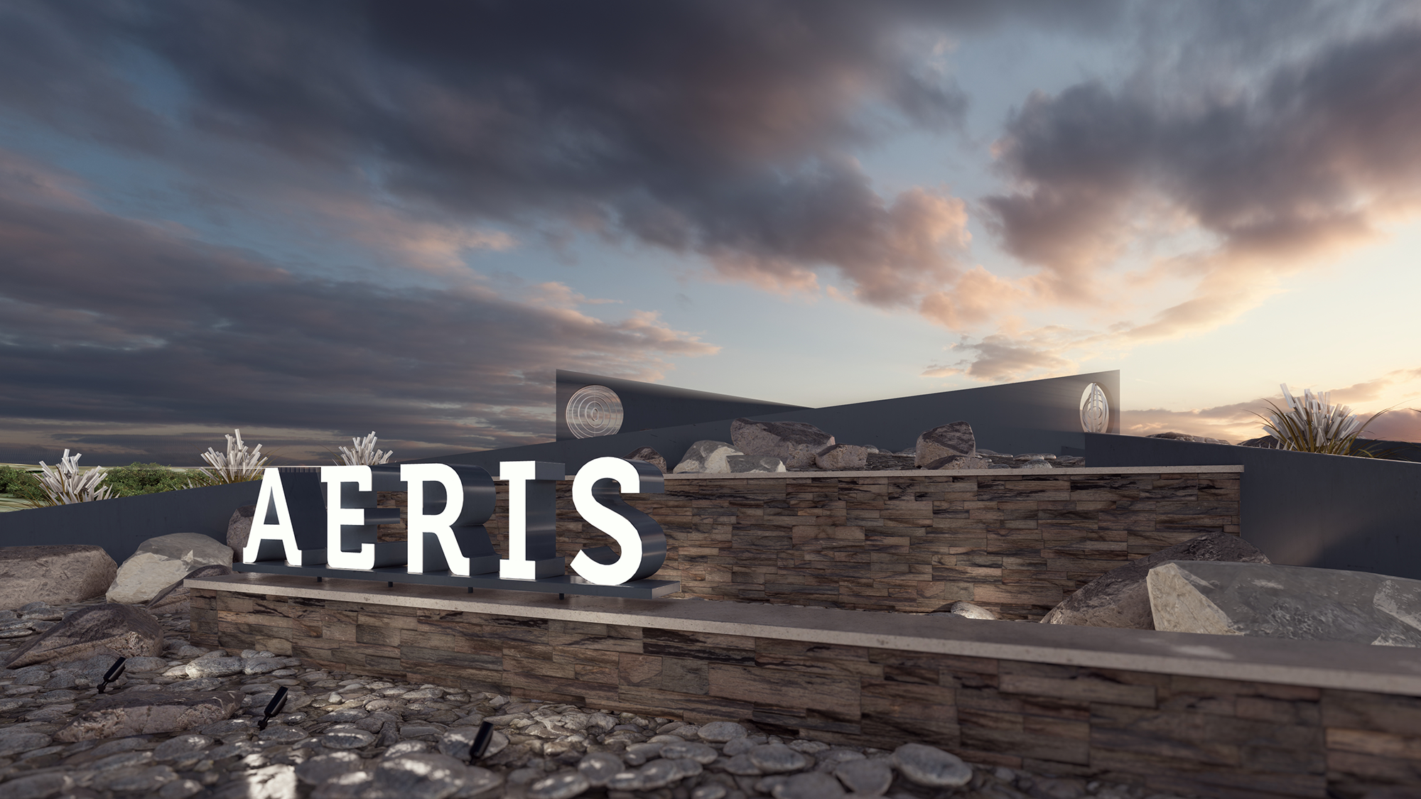 Photorealistic 3D entry monument rendering