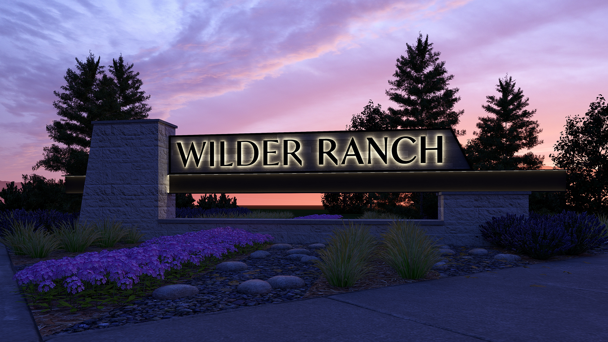 Photorealistic 3D entry monument rendering