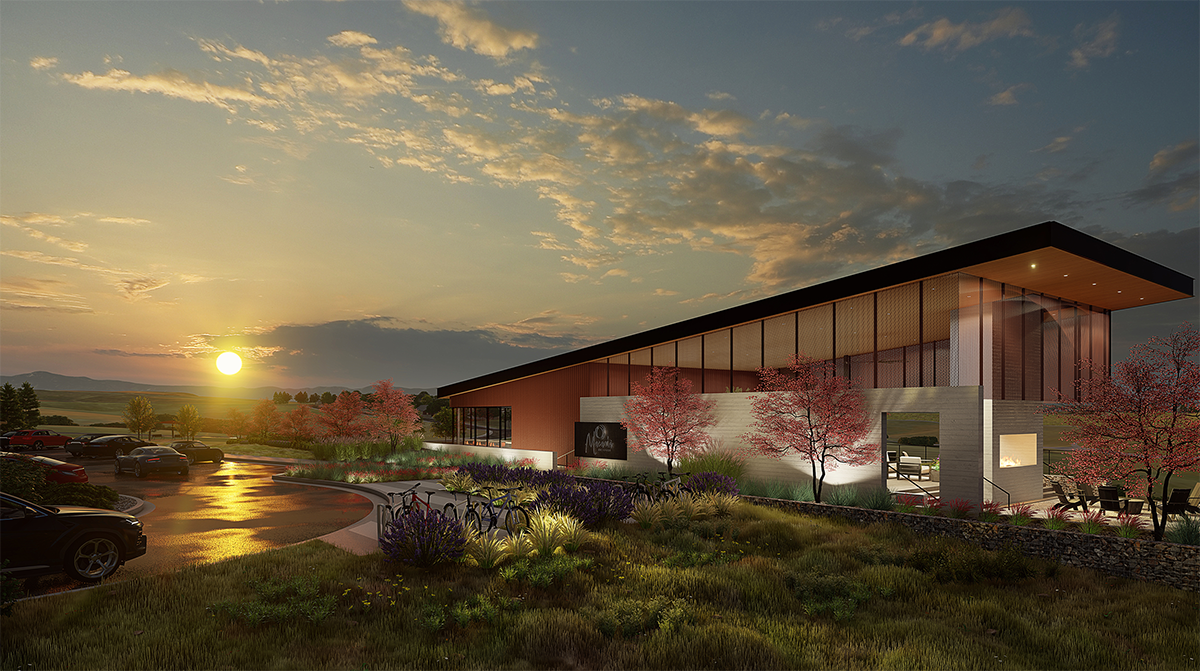 Photorealistic architectural rendering of the Spoke at Macanta, a master planned community in Castle Rock
