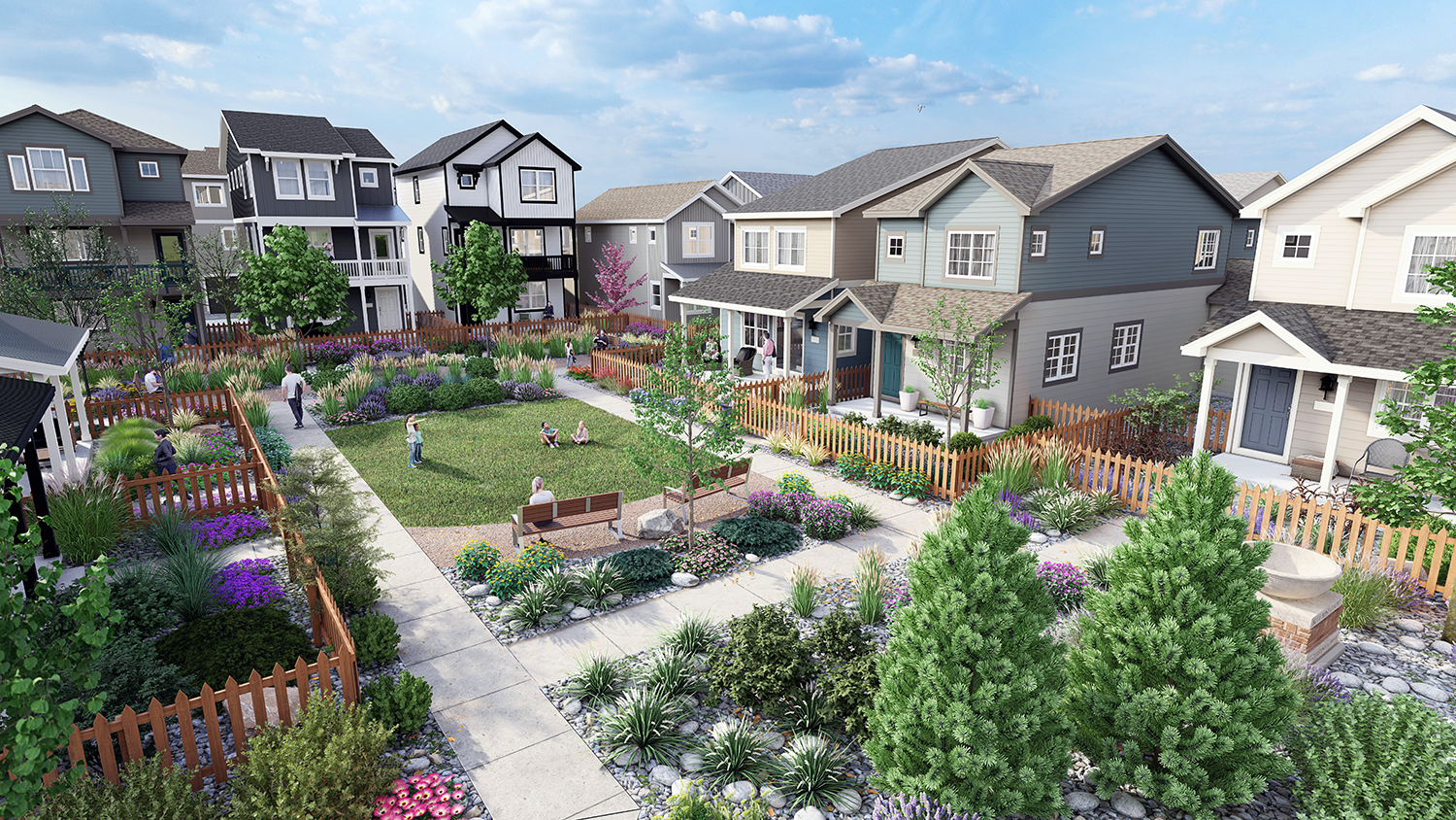 Photorealistic rendering of a residential courtyard