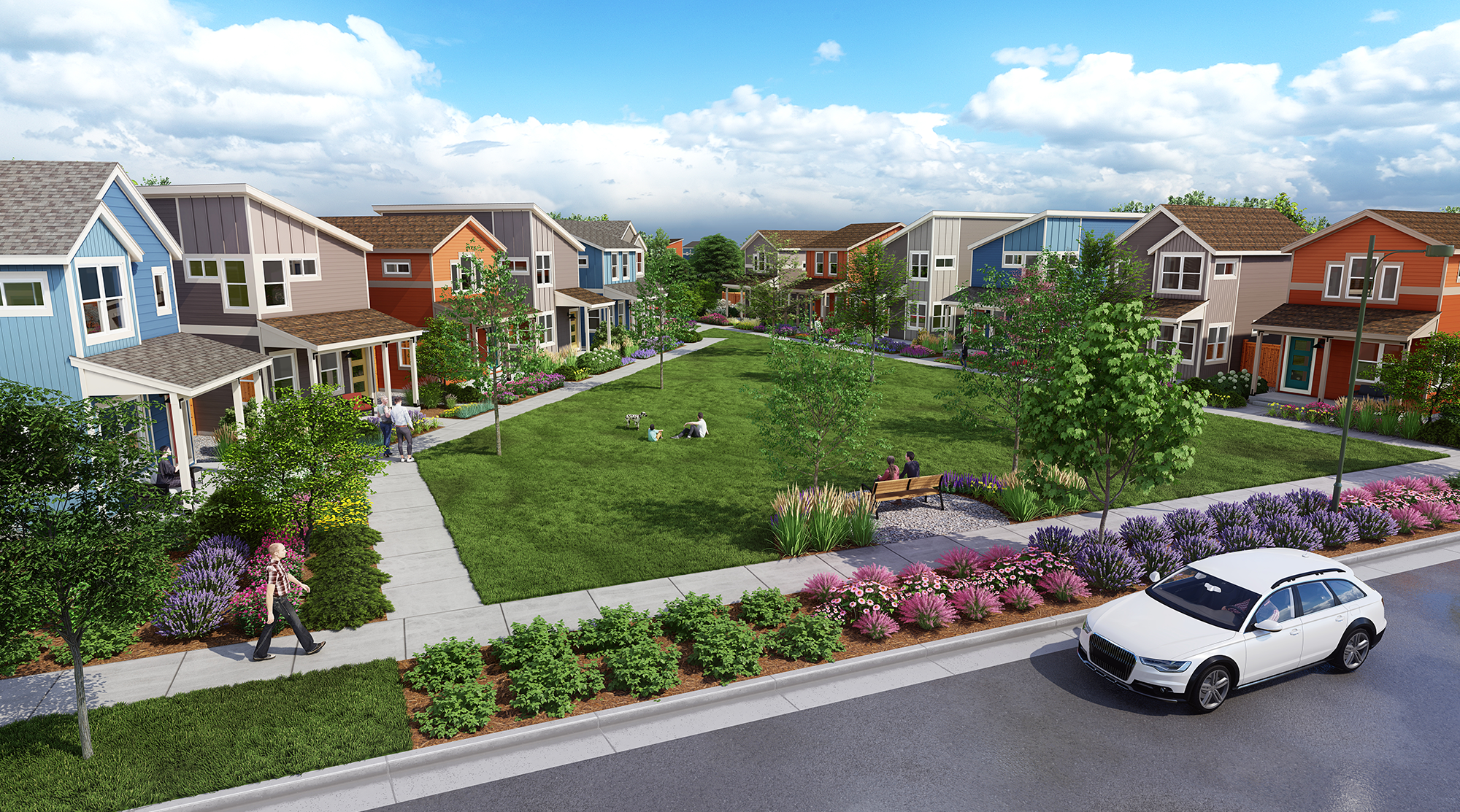 Photorealistic rendering of a residential neighborhood