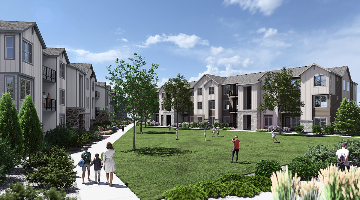 Photo realistic community perspective of Victory East Condo Park