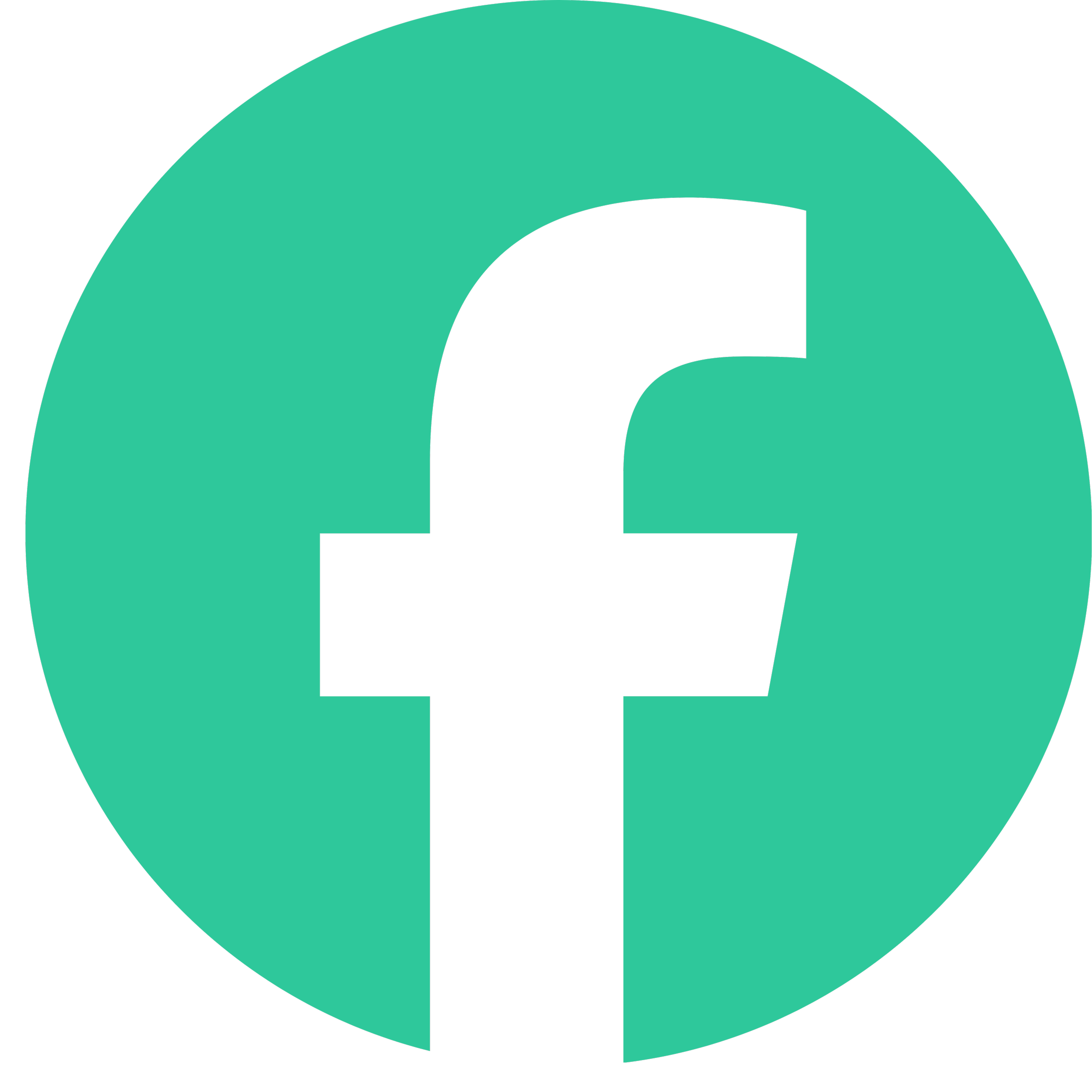 Facebook logo with a black lowercase 'f' on a teal circle background.