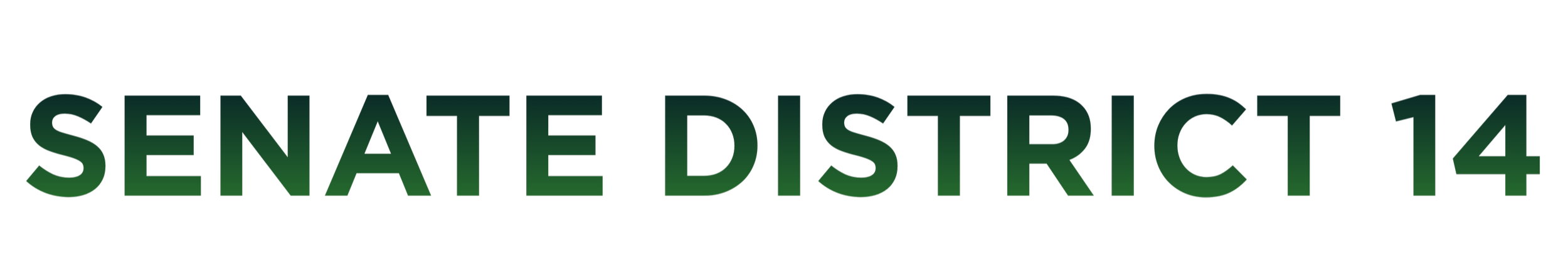 Text reading 'SENATE DISTRICT 14' in green on a black background.