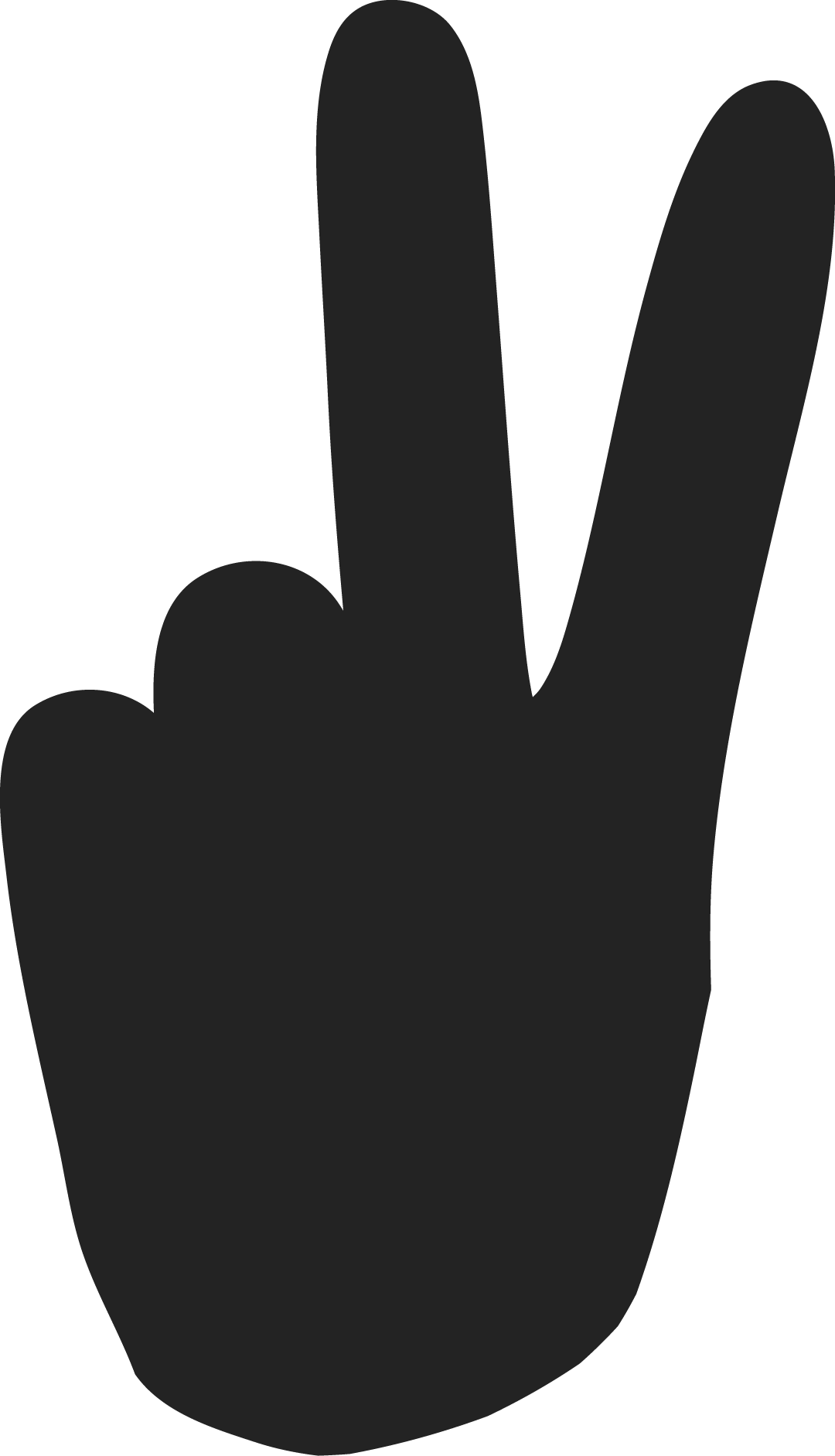 Silhouette of a hand making the peace sign with two fingers raised