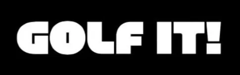 Text reading 'GOLF IT!' on a black background.
