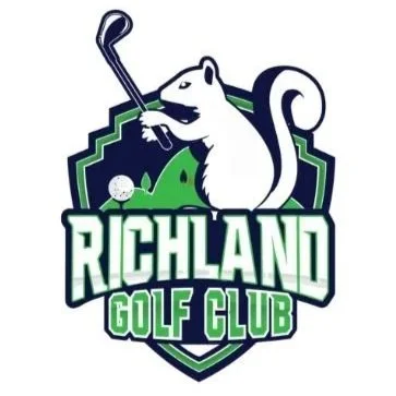 Logo of Richland Golf Club featuring a white squirrel holding a golf club, with the text 'Richland Golf Club' below.