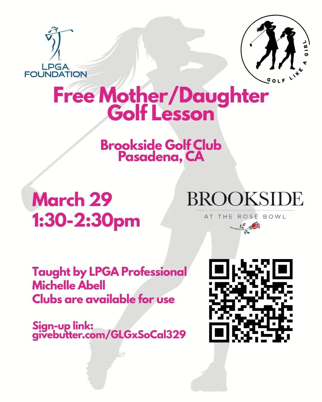 💕FREE mother/daughter golf lesson in Pasadena, CA!💕

Clubs and vibes provided. Taught by PGA pro Michelle Abell🏌️&zwj;♀️⛳️
Join us on March 29, sign up today!

#GolfLikeAGirl #GolfLikeAGirl #GolfInspo  #Golf