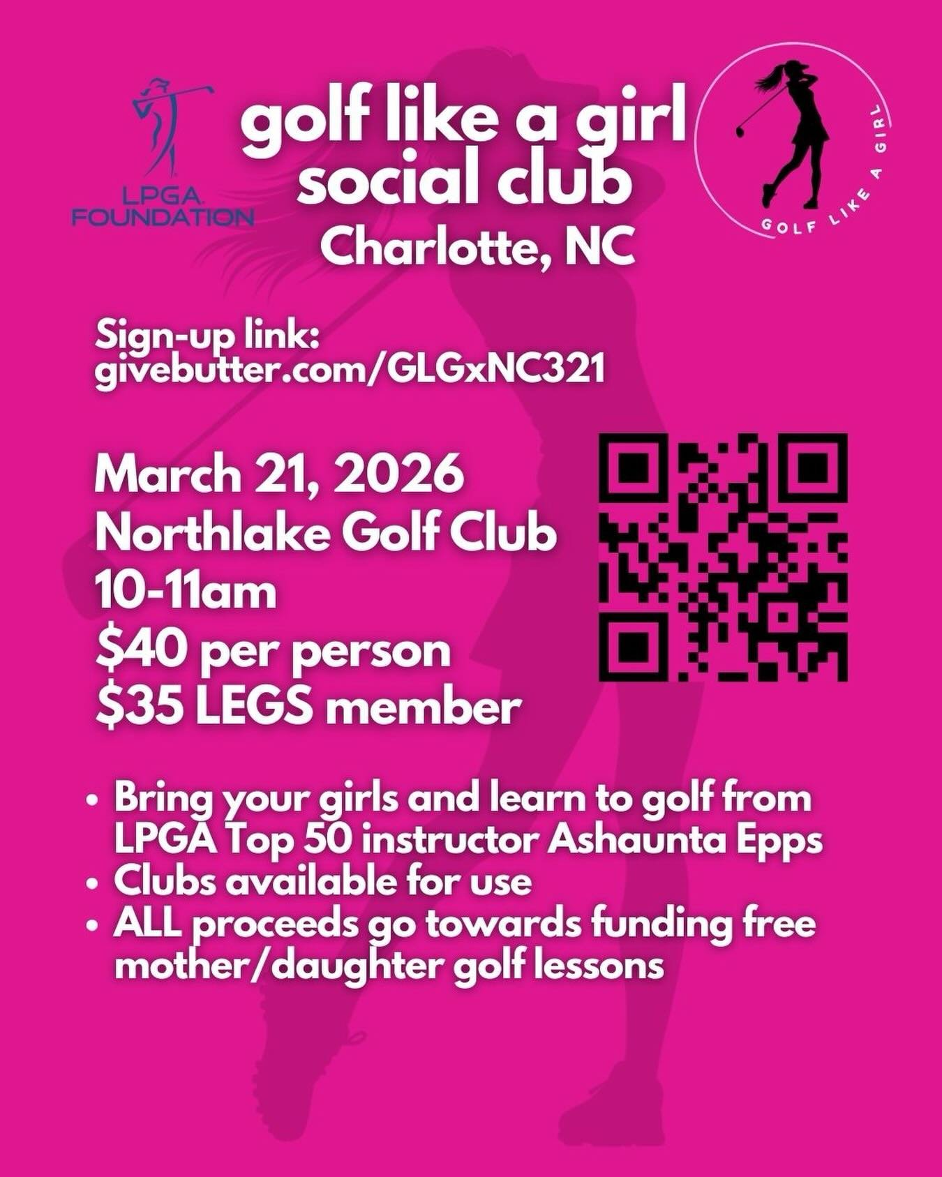 🚨🚨Women's golf clinic in Charlotte, NC! Taught by the amazing Ashaunta Epps, she is a top 50 award winning LPGA Professional. Sign up today Givebutter.com/GLGxNC321 ⛳️🏌️&zwj;♀️💕