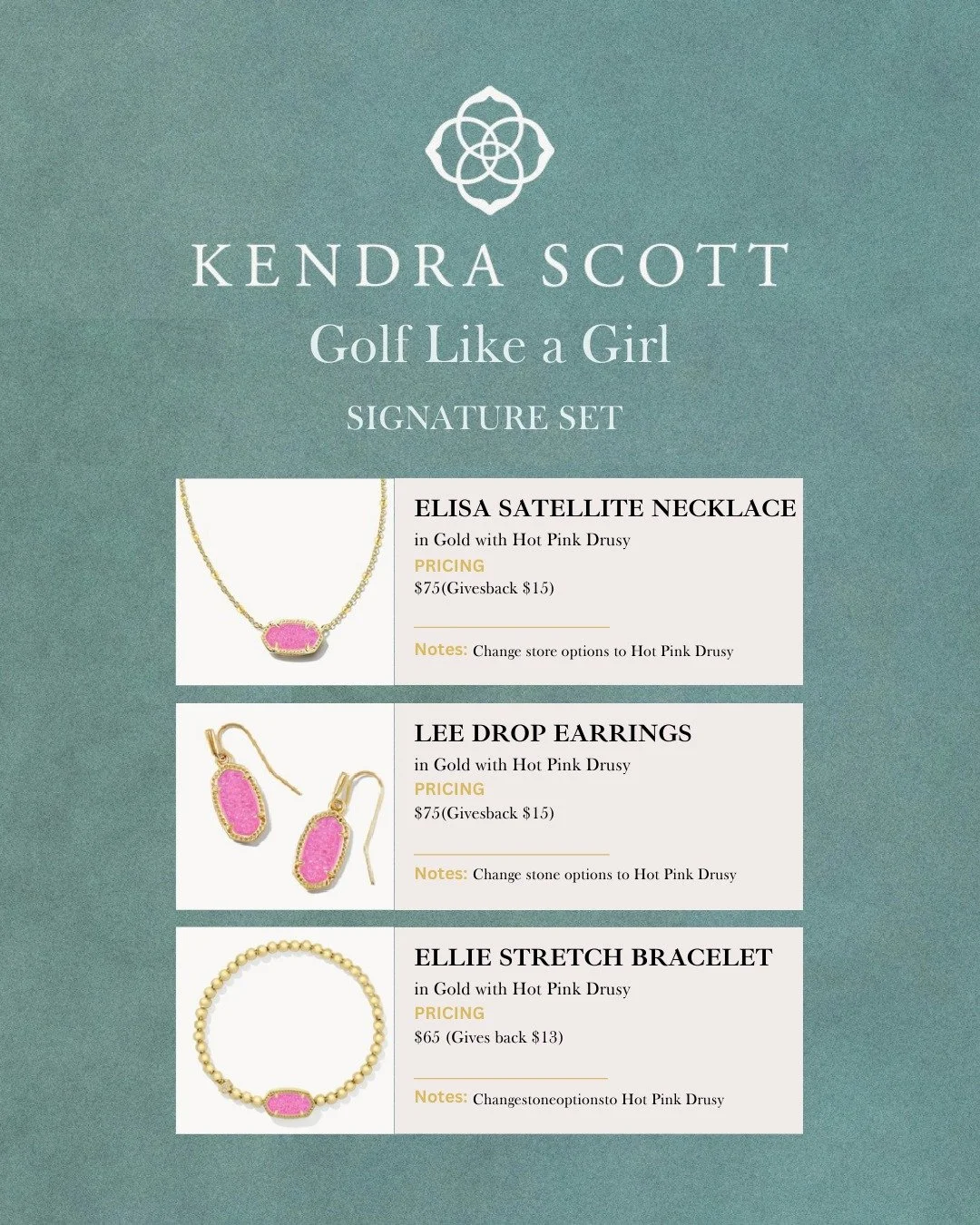 Today&rsquo;s the day! 💎⛳ Shop with Kendra Scott and support Golf Like A Girl. 

Join us in-store at Park Meadows Mall from 5&ndash;7PM, where 20% of your purchase will benefit our mission.

Can&rsquo;t make it in-store? Shop online through March 19