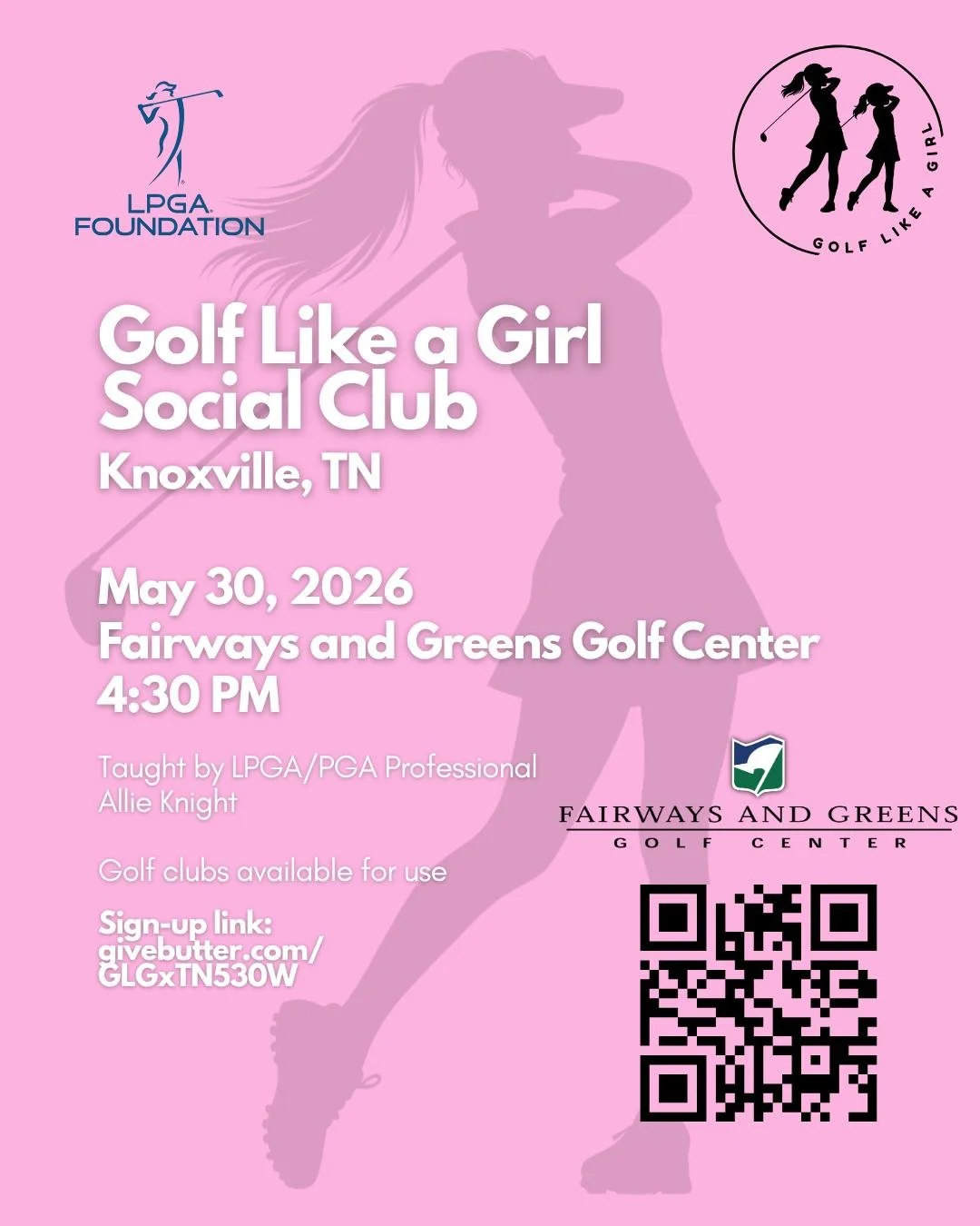 💕Golf Like a Girl Social Club 💕 

A space for women to learn to golf while having a gab sesh with your girls. Golf Lesson taught by LPGA Professional Allie Knight. 

Sign up today using link/QR code ⛳️💕🏌️&zwj;♀️

#GolfLikeAGirl #GolfLikeAGirl #Go