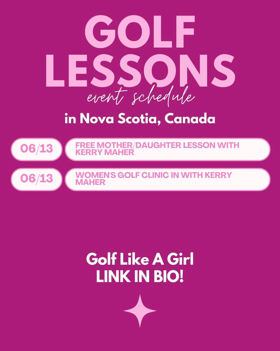 Canada, tee up something special 💖⛳️

Join our FREE Mother/Daughter golf lessons and Women's Golf Clinic in Nova Scotia, Canada this summer! 

Minimum age - 5 years old. 
Spots are limited&mdash;grab yours today!✨ 
Link for all events in bio! 

#Gol