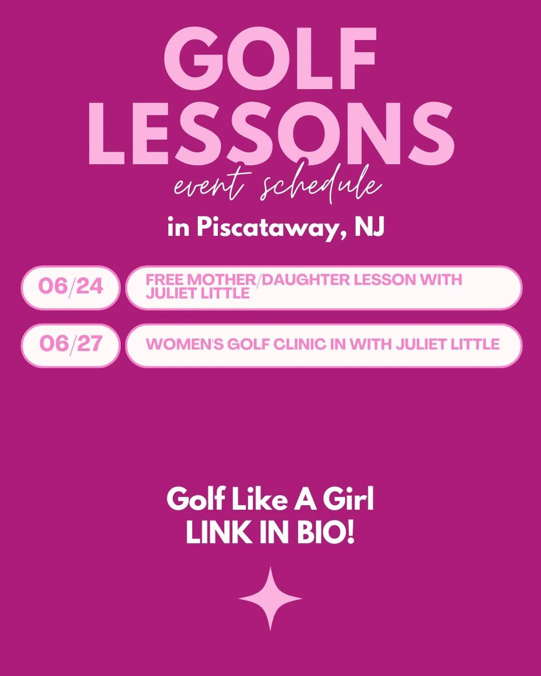 Join our Women's Golf Clinic this summer in Piscataway, NJ! 💖⛳️ 

We will be offering lessons for mothers/grandmothers and their daughters/granddaughters at the end of June. 

🩷All proceeds from this clinic go towards free mother/daughter golf less