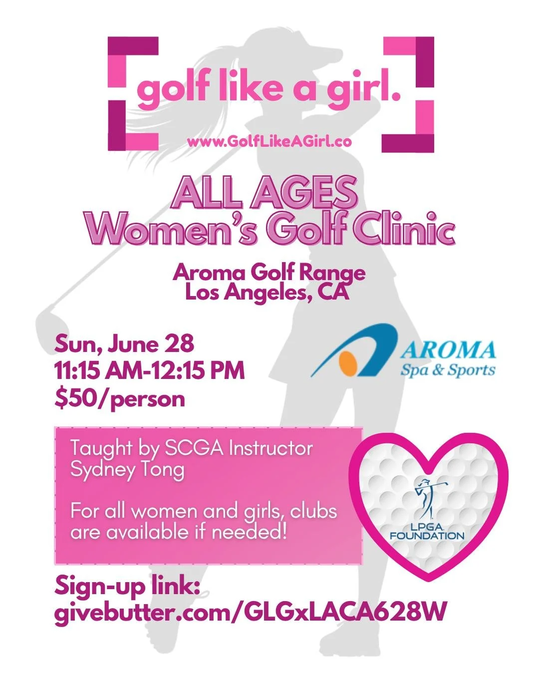 💕ALL AGES Women's Clinic takes LA💕 

A space for women to learn to golf while having a gab sesh with your girls. Golf Lesson taught by LPGA Professional Sydney Tong!

Sign up today using link! 🏌️&zwj;♀️

#GolfLikeAGirl #GolfLikeAGirlSocialClub #Go